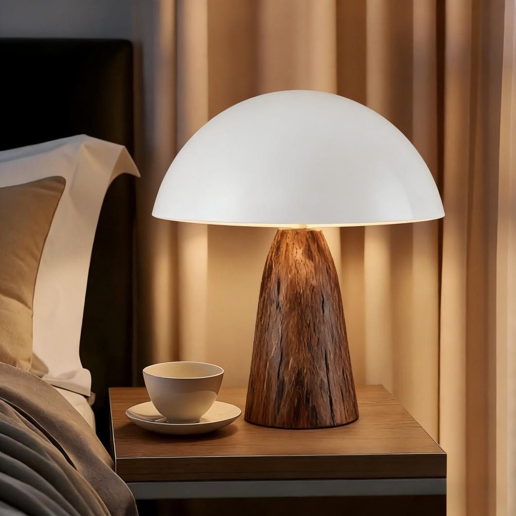 STANBOW Nachttischlampe Pilz-Tischlampe aus Metall,33,8 cm,dunkelbraun/grau-weiß,modern, ohne Leuchtmittel, E14,für Wohnzimmer,Esszimmer & Schlafzimmer