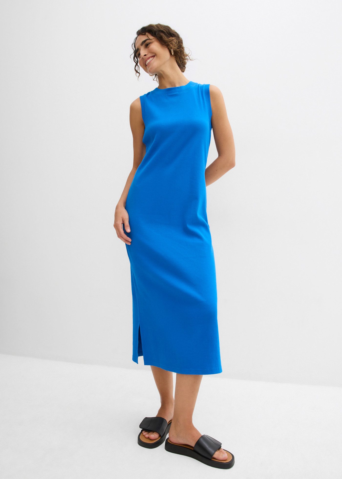 bonprix Jerseykleid aus Rippjersey, mit rundem geripptem Halsausschnitt, ohne Ärmel