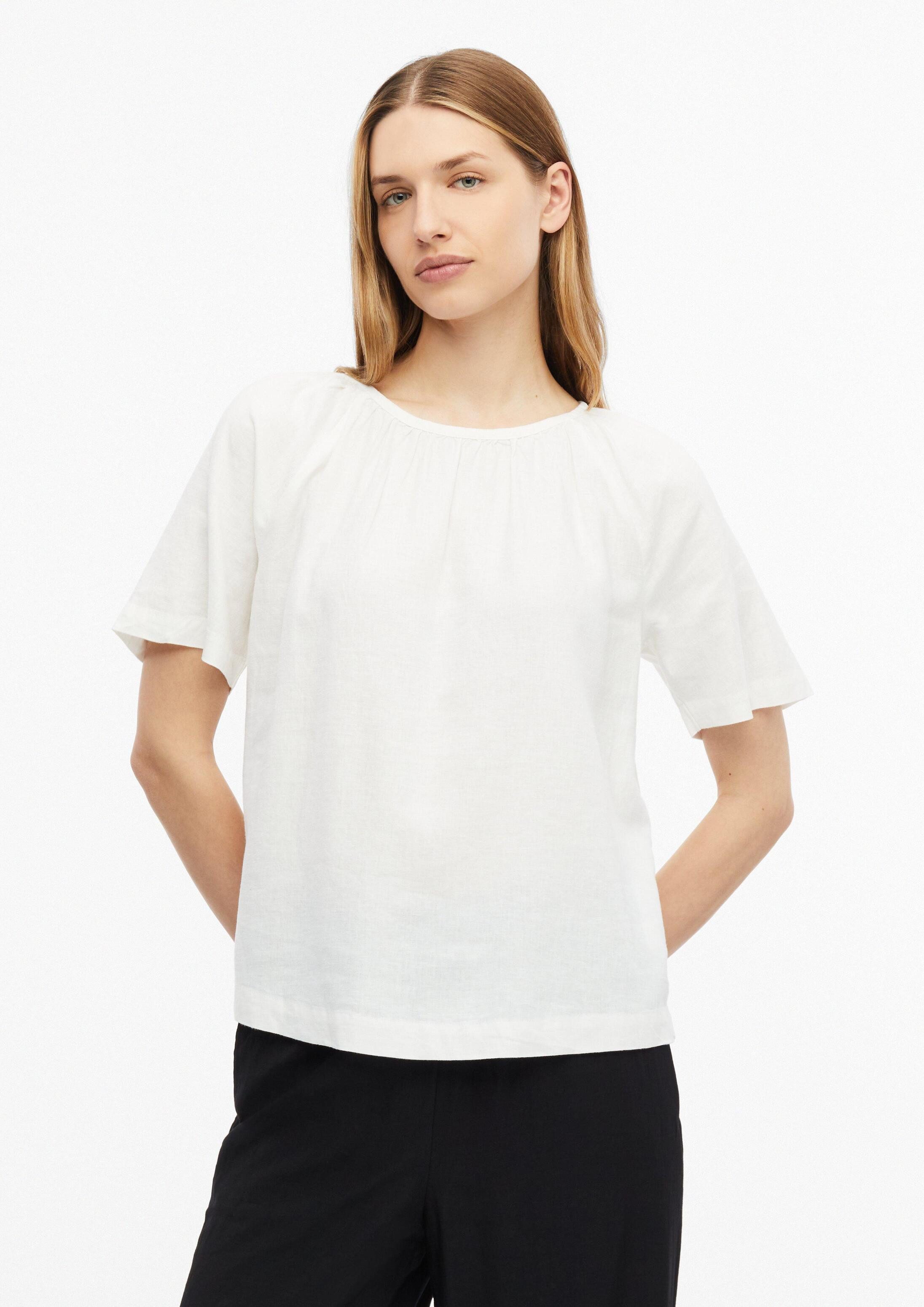 s.Oliver Kurzarmbluse Bluse Leinenmixbluse mit Schleifendetail am Rücken