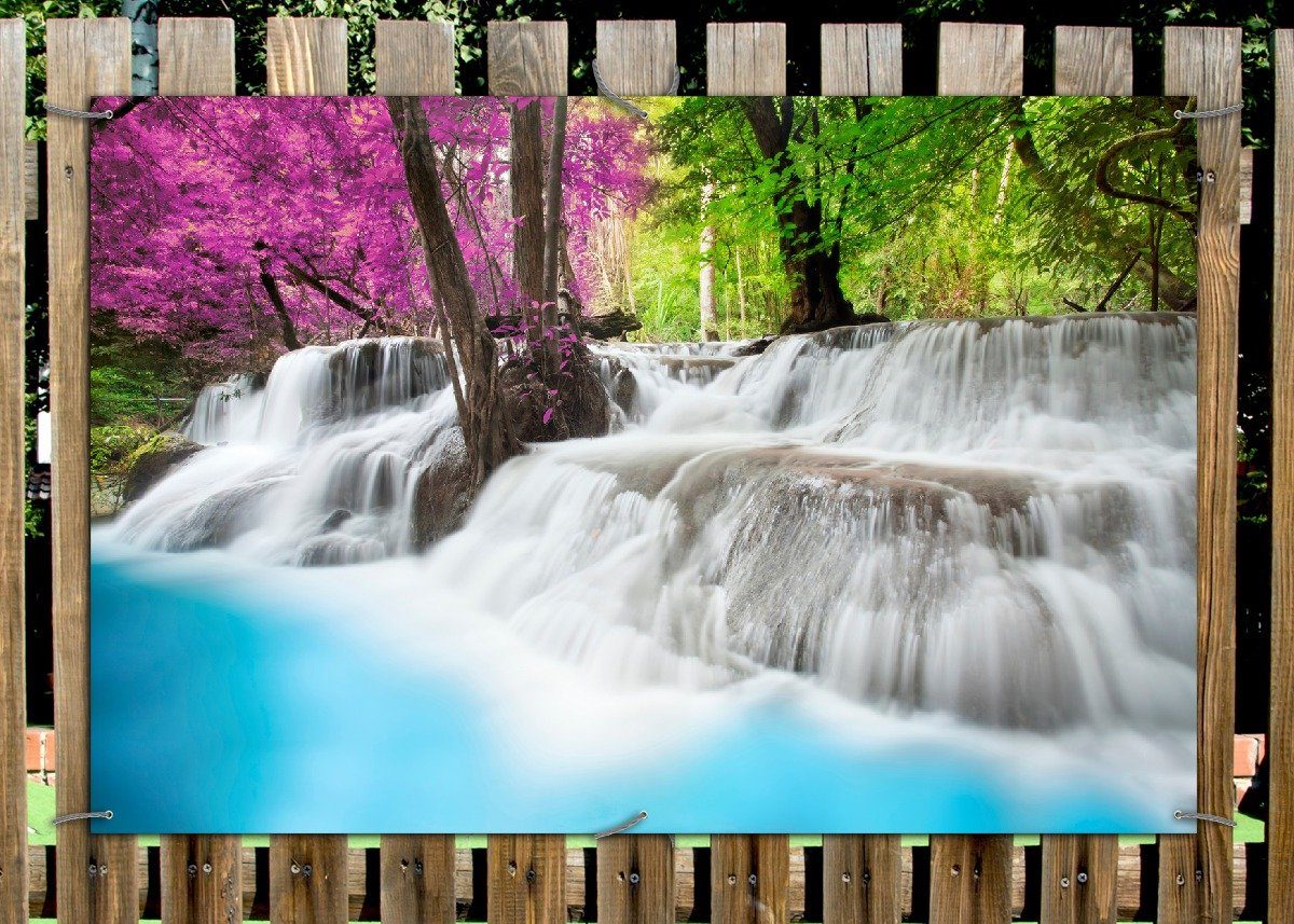Thumbnail - Wallario Sichtschutzzaunmatten Wasserfall in einem bunt gefärbten Wald