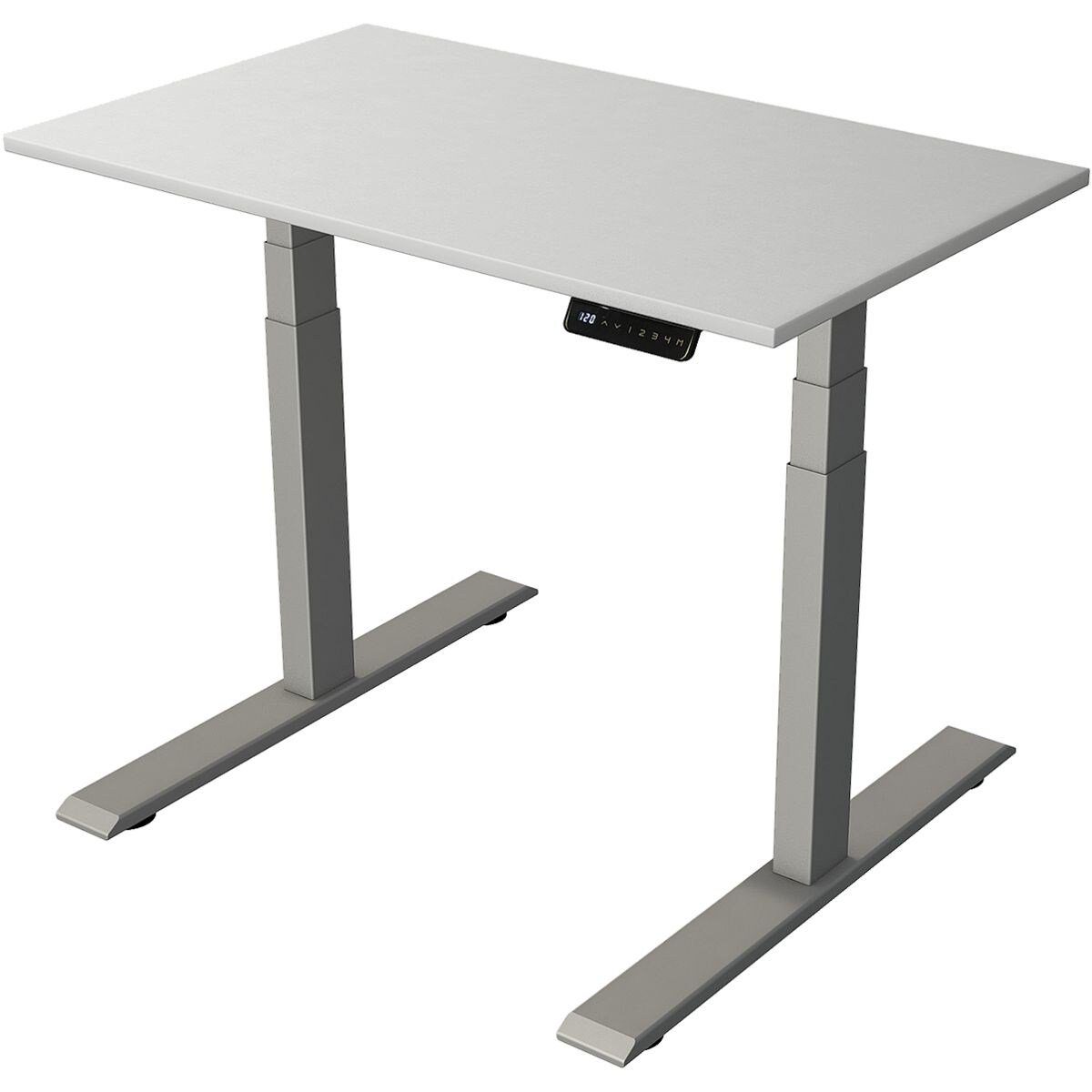 KERKMANN Schreibtisch Move 2, elektrisch höhenverstellbar bis 127 cm, T-Fuß, Breite 100 cm silberfarben/lichtgrau | grau