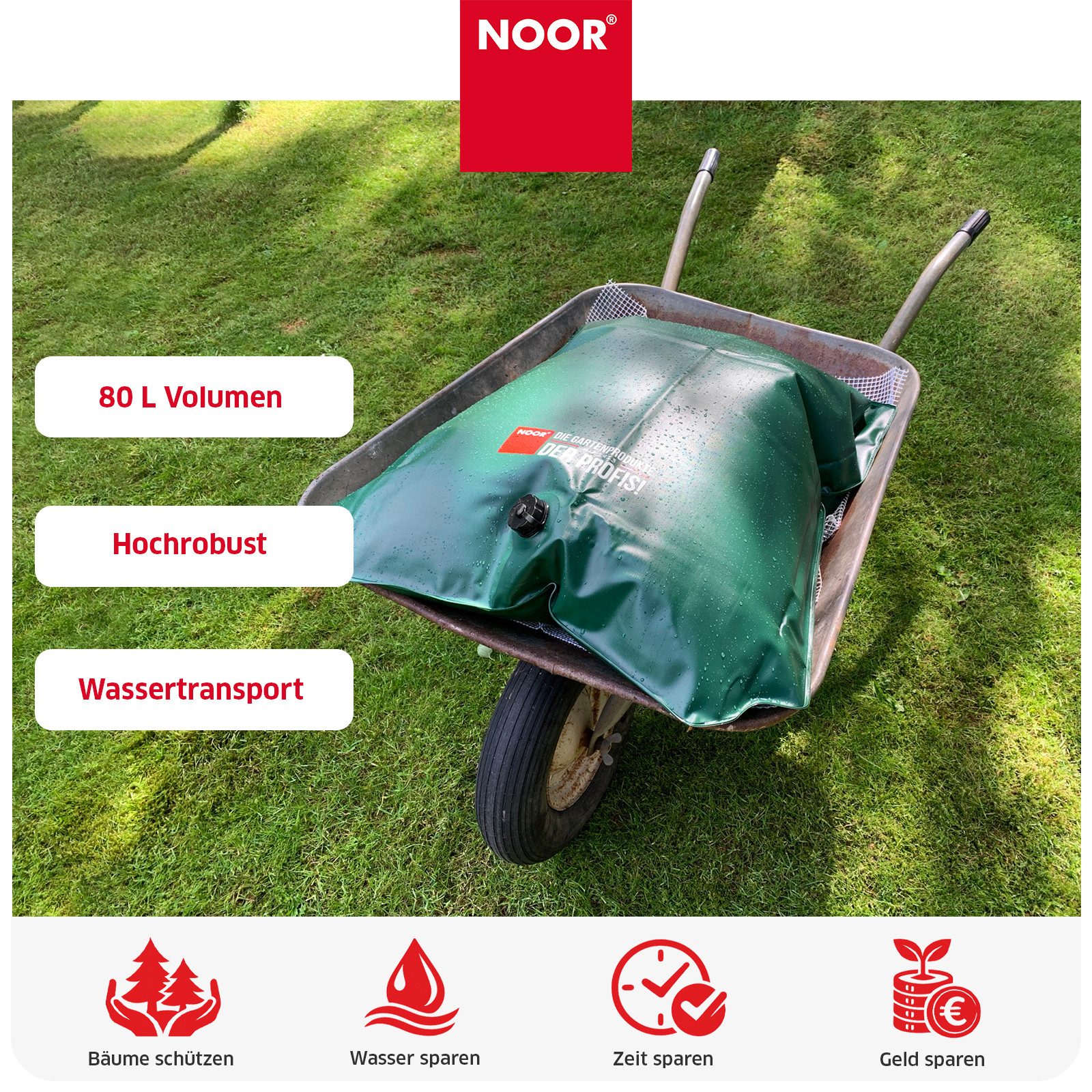 NOOR Bewässerungssystem FROGBAG TOGO 80 Liter - Baumbewässerung für die Schubkarre, (1-tlg), Bewässerungssack für eine nachhaltige und effiziente Bewässerung