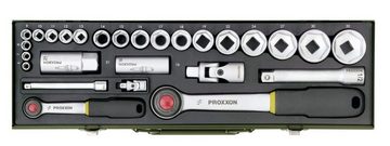 PROXXON INDUSTRIAL Werkzeugset PROXXON 23020 PKW Steckschlüsselsatz Knarrenkasten mit 2 Knarren 27 tlg, (27-St), inkl. Aufbewahrungskoffer