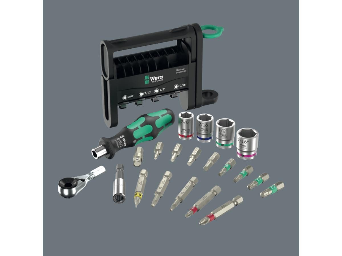Wera Schraubendreher Tool-Check Modular Imperial 1, 21-teilig, (Set), 1/4" Bit-Ratsche mit 1/4" Bitaufnahme, magnetischer Bithalter