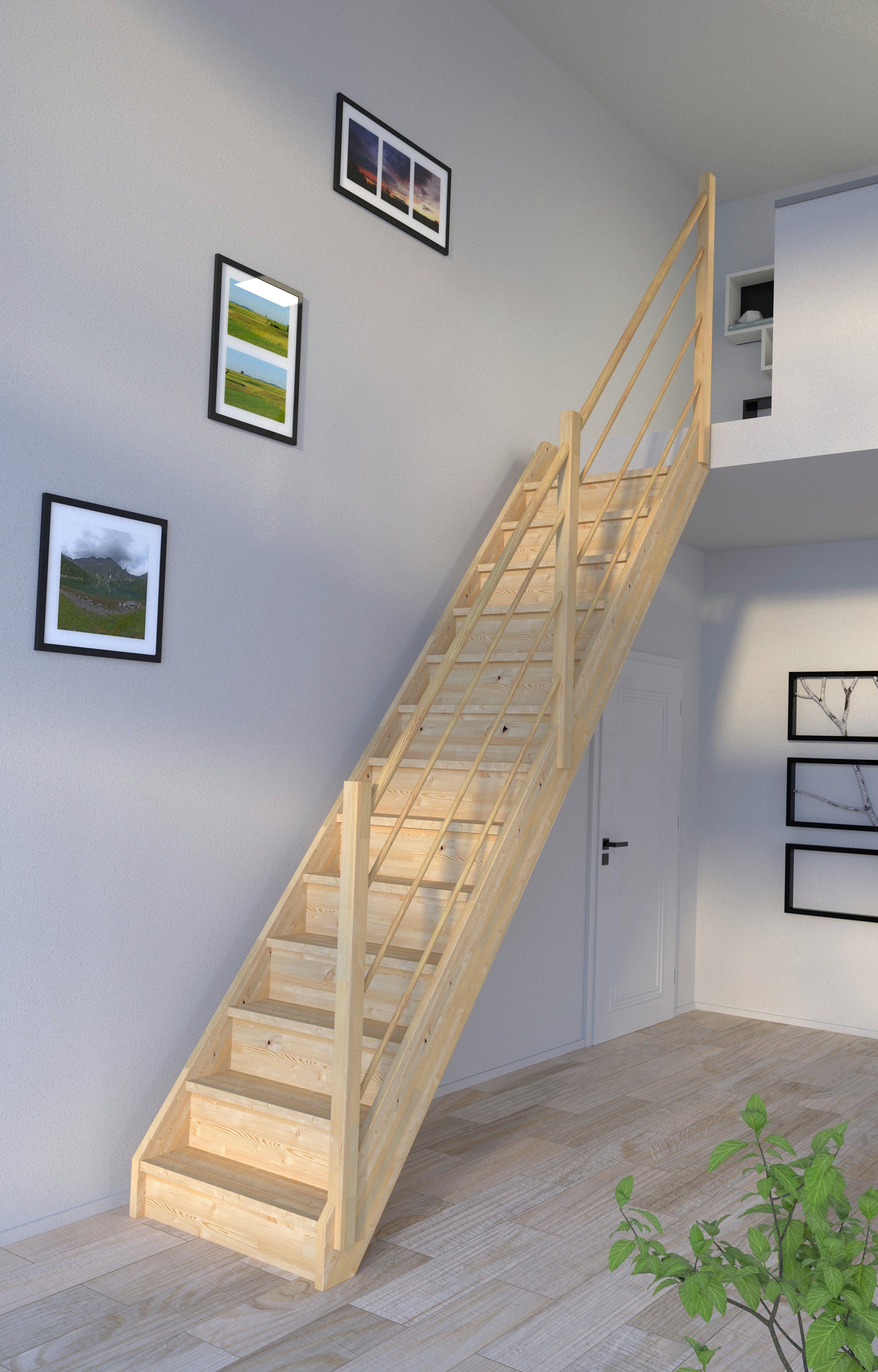 Starwood Raumspartreppe Massivholz Korfu, cm, 300 Wangenteile Geschosshöhen Rechts, Stufen bis Geländer Durchgehende Holz-Holz Design für geschlossen