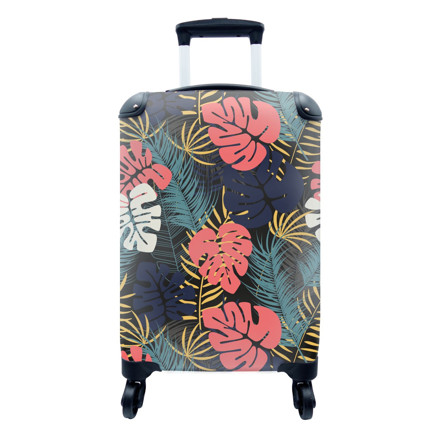 MuchoWow Handgepäckkoffer Flora - Gold - Muster - Hawaii - Tropisch, 4 Rollen, Reisetasche mit rollen, Handgepäck für Ferien, Trolley, Reisekoffer