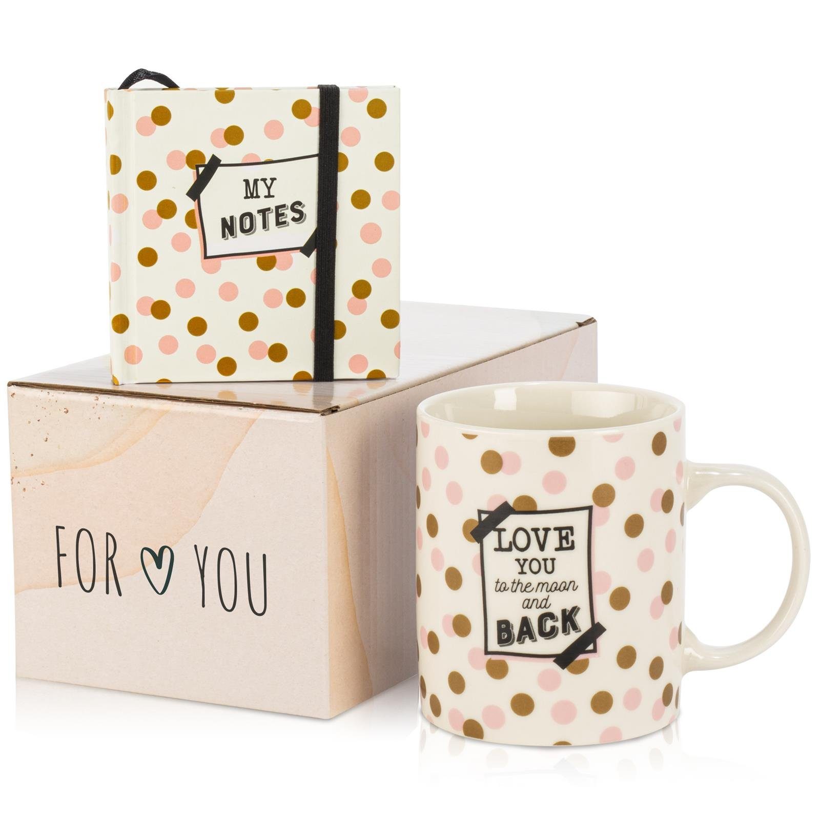 & Geburtstagsgeschenk Becher, - Geschenktasse Geschenkset in ILP Geschenkverpackung Becher für Frauen Notizheft