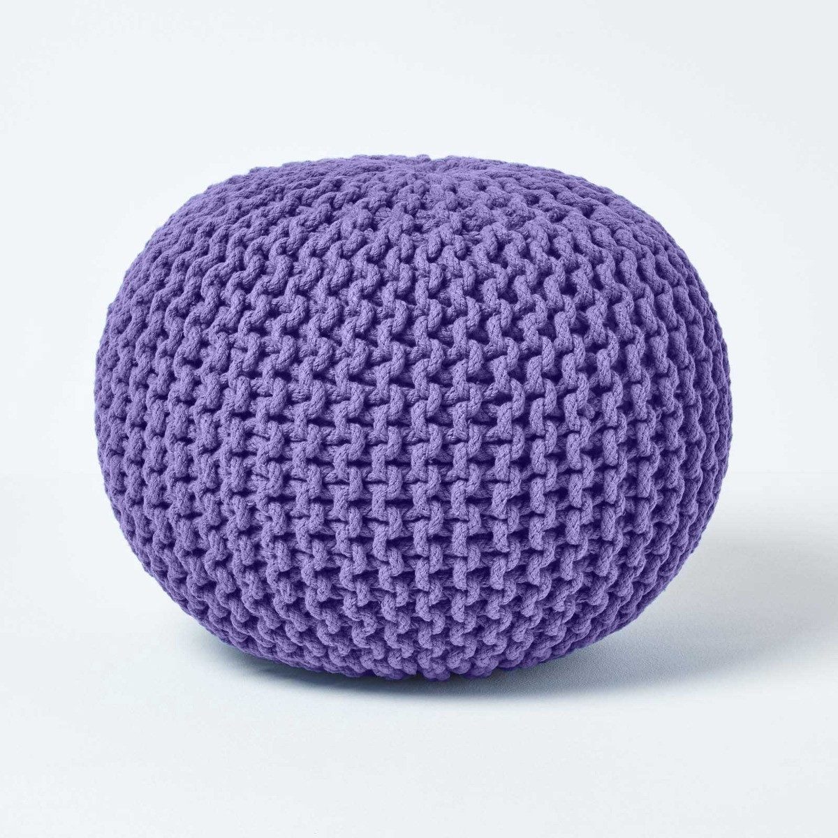 Homescapes Pouf Runder Strickpouf 100% Baumwolle, violett