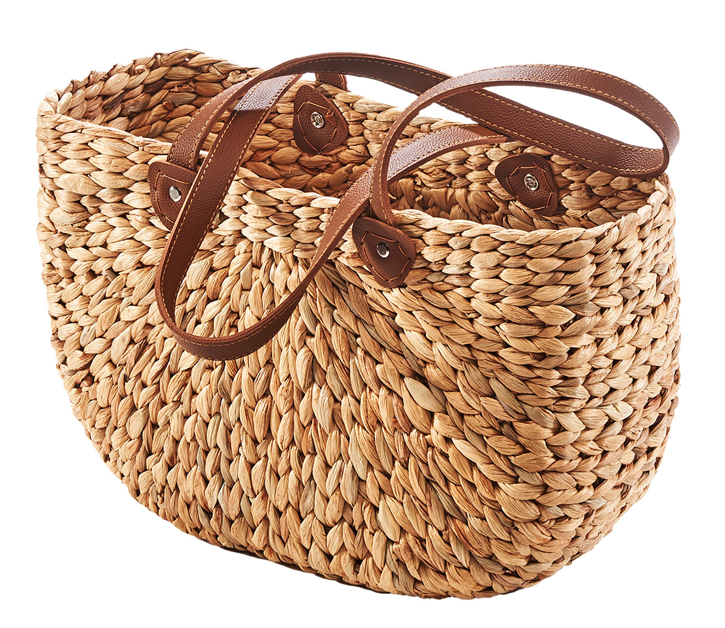 Shopper Korbtasche aus Wasserhyazinthe - Lederhenkel - natur braun