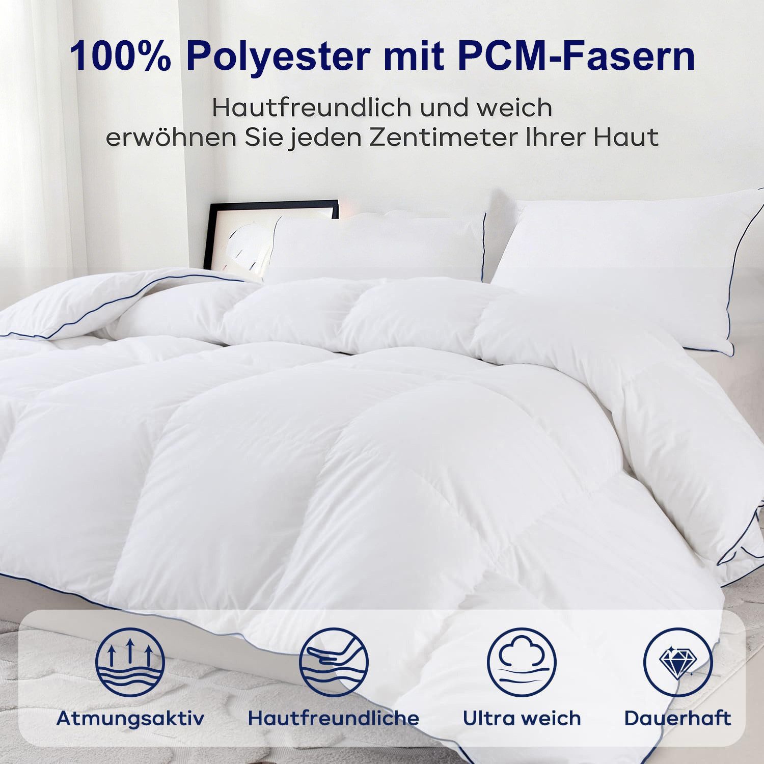 wohnTRAUM24 Microfaserbettdecke Bettdecke 135x200 200x200 cm, 4 Jahreszeiten Bettdecken für Allergiker, All in One Steppdecke Sommer und Winter Set mit Polyester