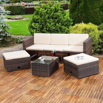 Melko Gartenlounge-Set Gartenmöbel Sitzgruppe Rattanmöbel Set mit Tisch, Sitzbank & 2 Hocker in Schwarz, Grau oder Braun inkl. Sitz- und Rückenkissen Gartenset Lounge Polyrattan Rattanmöbel Sitzmöbel Sofa, (Set, 13-tlg), Hochwertige Flechtoptik