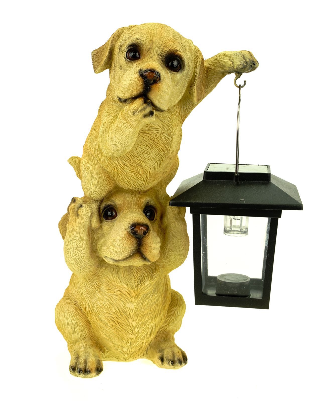 Kremers Schatzkiste Gartenfigur Hundepärchen Turm mit Solarlaterne Figur 24 cm Tierfigur Hund Labrador