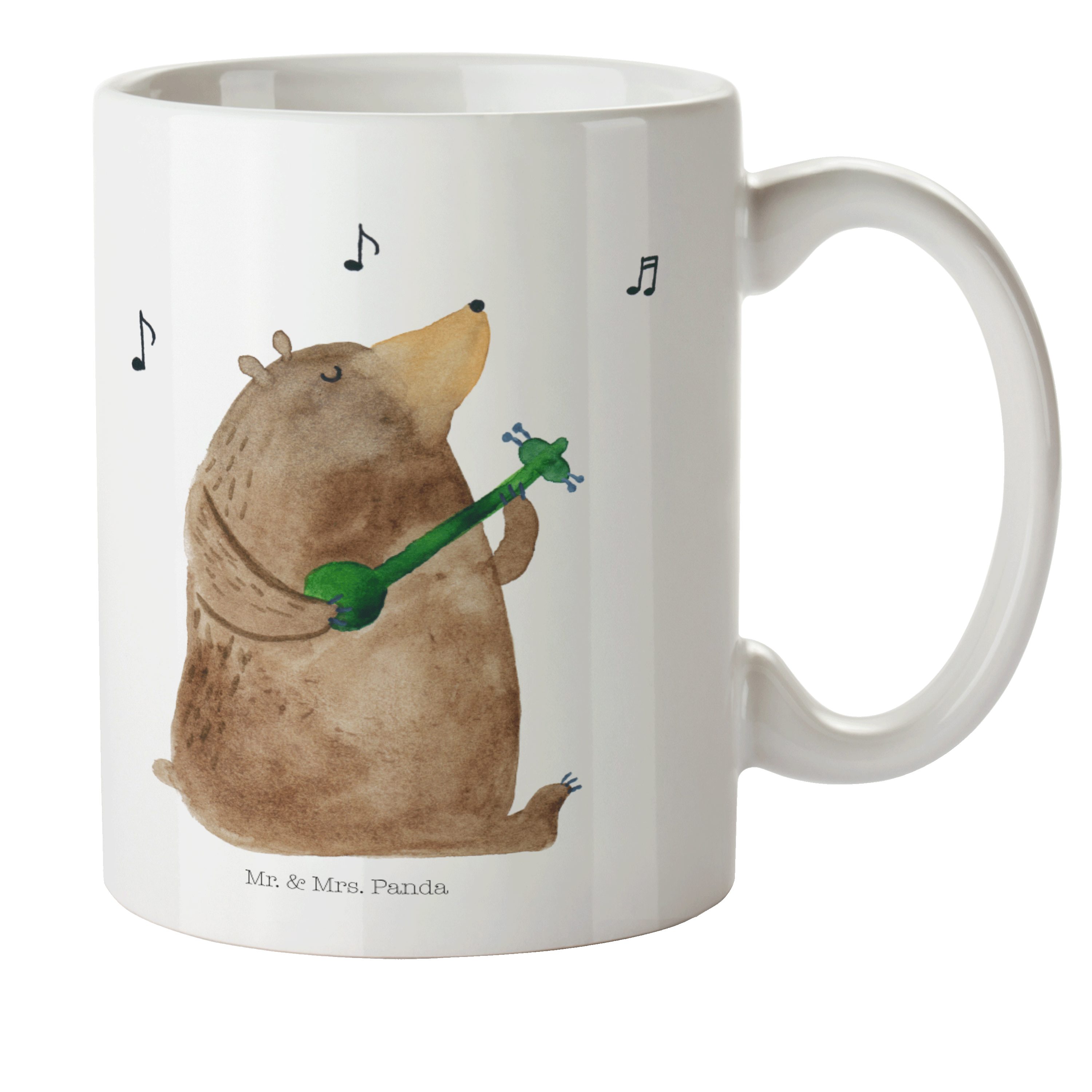 Panda & Geschenk, - - Weiß Mrs. Mr. Bär Kaffeetasse, Kindergartenbec, Teddybär, Kinderbecher Kunststoff Gitarre