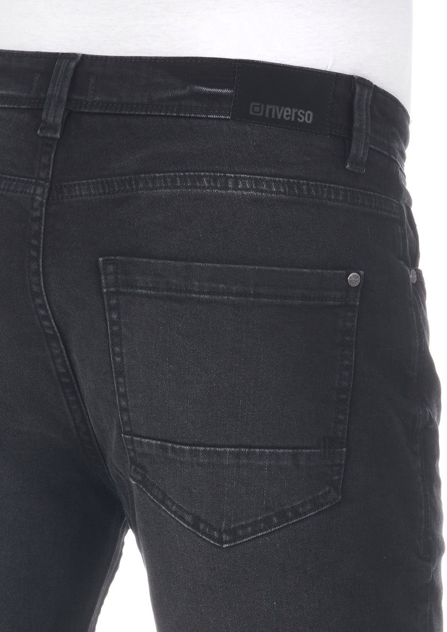 riverso Straight-Jeans Herren Jeanshose RIVChris (24000) Black Denim mit Stretch Fit Regular Hose Denim