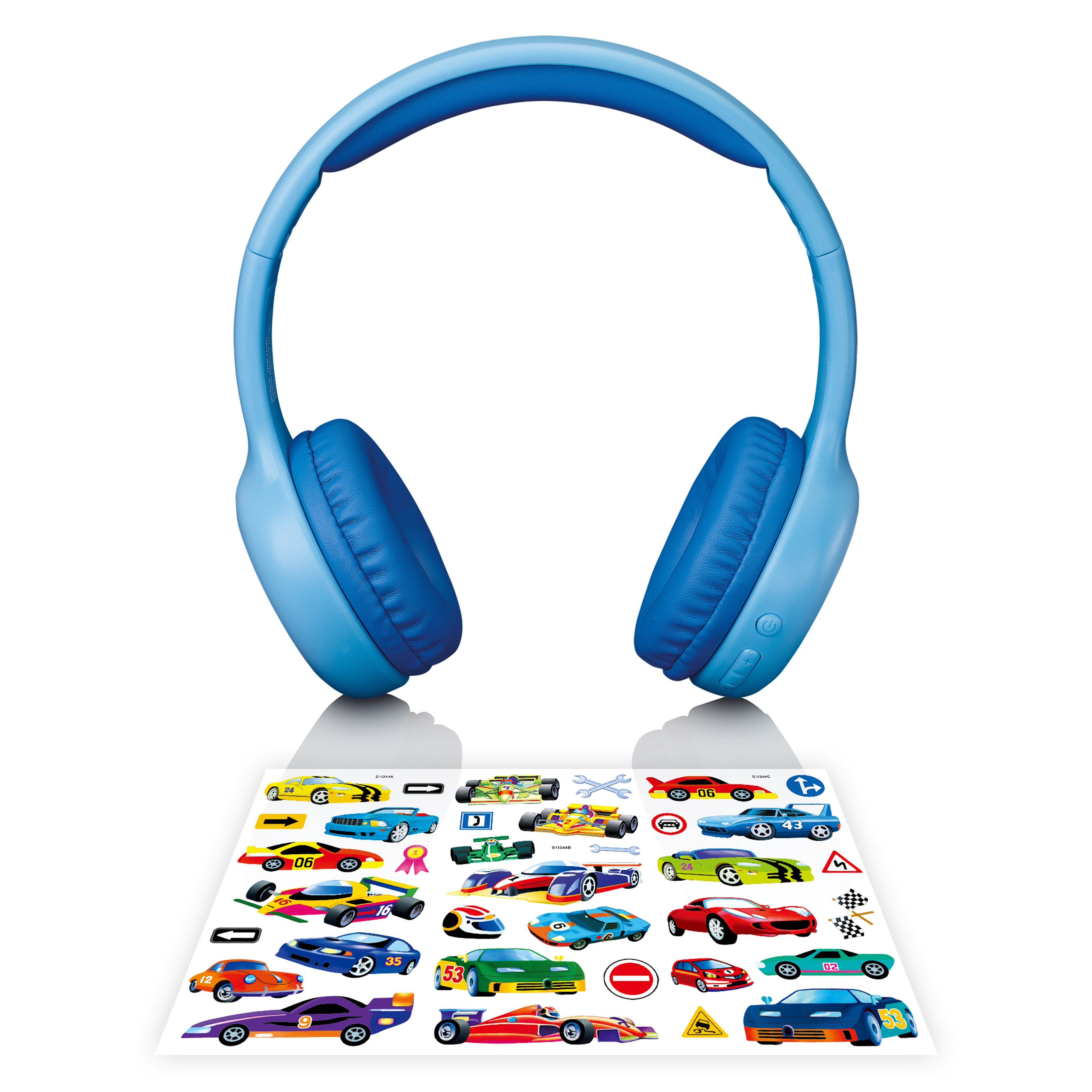Lenco HPB-110BU Kinder-Kopfhörer (Bluetooth, leicht & faltbar mit Bluetooth 5.0, 85 dB Lärmschutz inkl. Sticker-Set)
