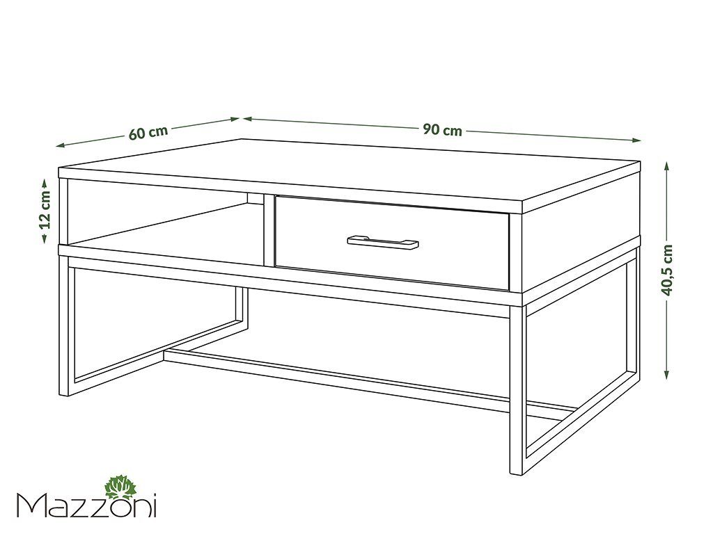 / Nyx 60x90x40cm Wohnzimmertisch Eiche mit Tisch Schublade Anthrazit Mazzoni matt Design Couchtisch Artisan Ablage