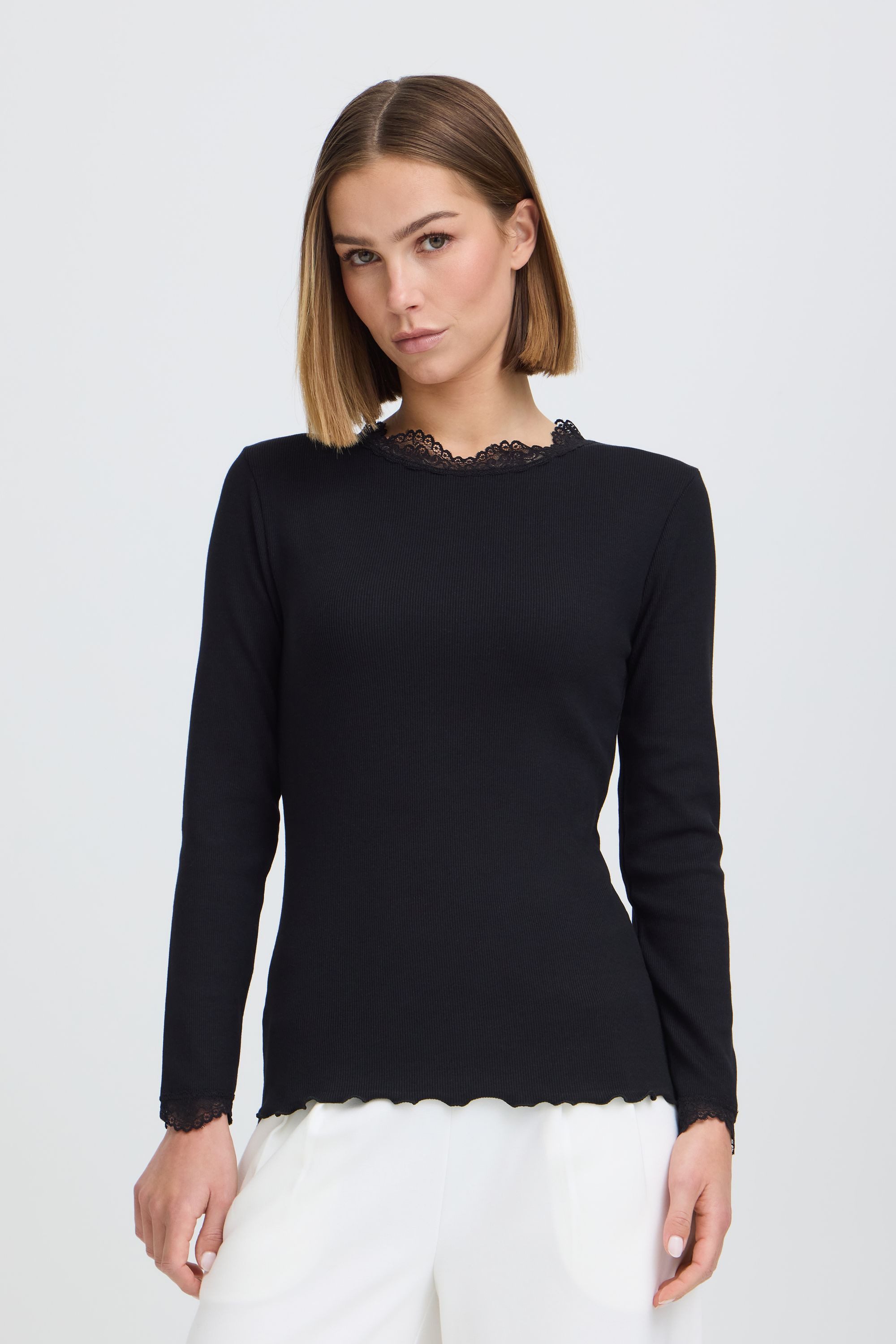 OXMO Langarmshirt OXNSuna Rib Longssleeve mit Spitzen Details