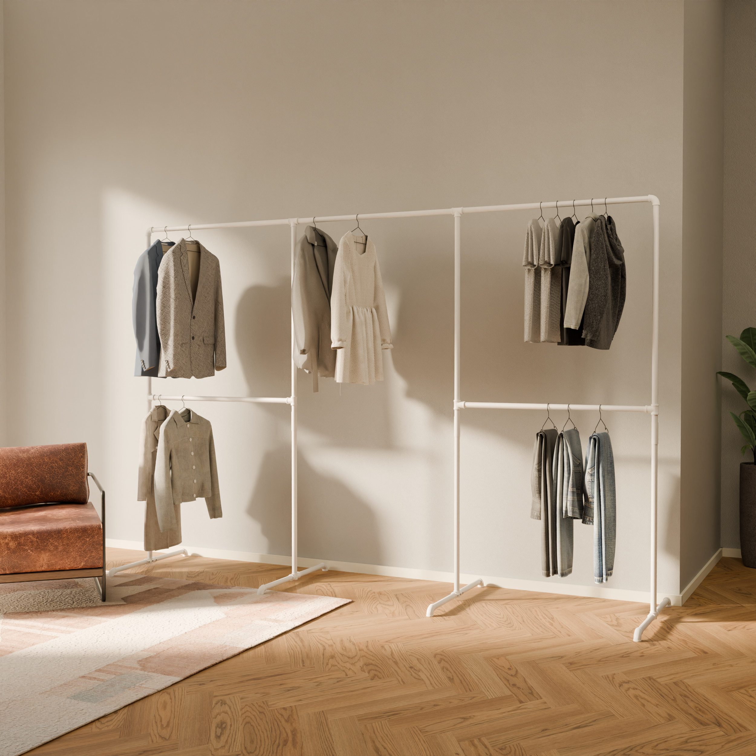 pamo. design Kleiderständer Kleiderständer LAS weiß - freistehende Garderobe, kratzfeste & platzsparende Kleiderstange, stabil, einfache Montage