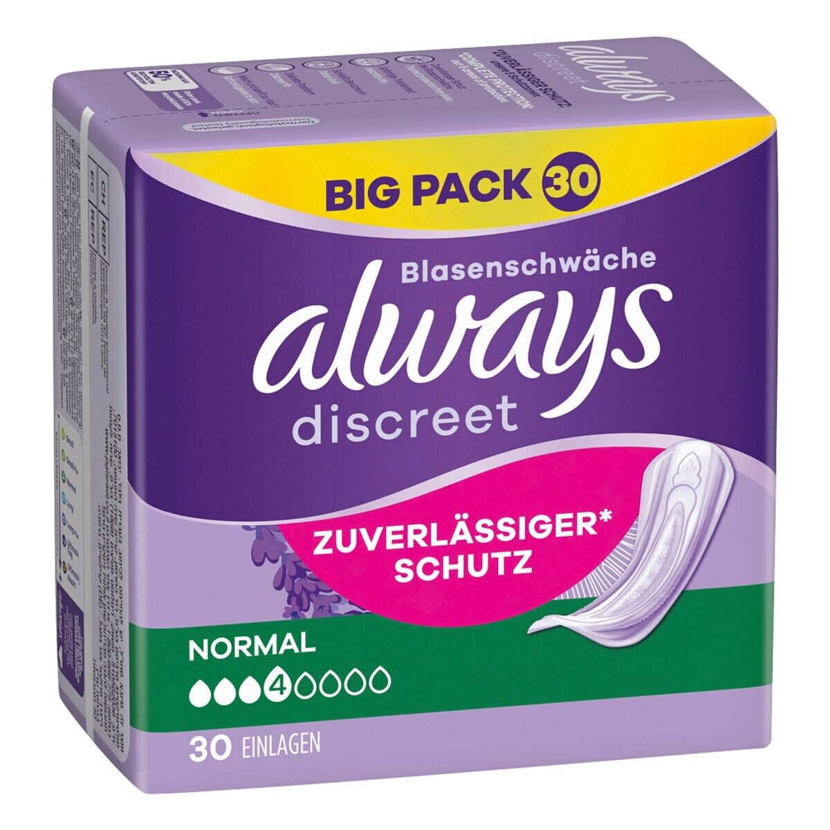 always Inkontinenz-Einlage Discreet Normal, 4, 30-St., Saugstärke 4 - mittlere Blasenschwäche