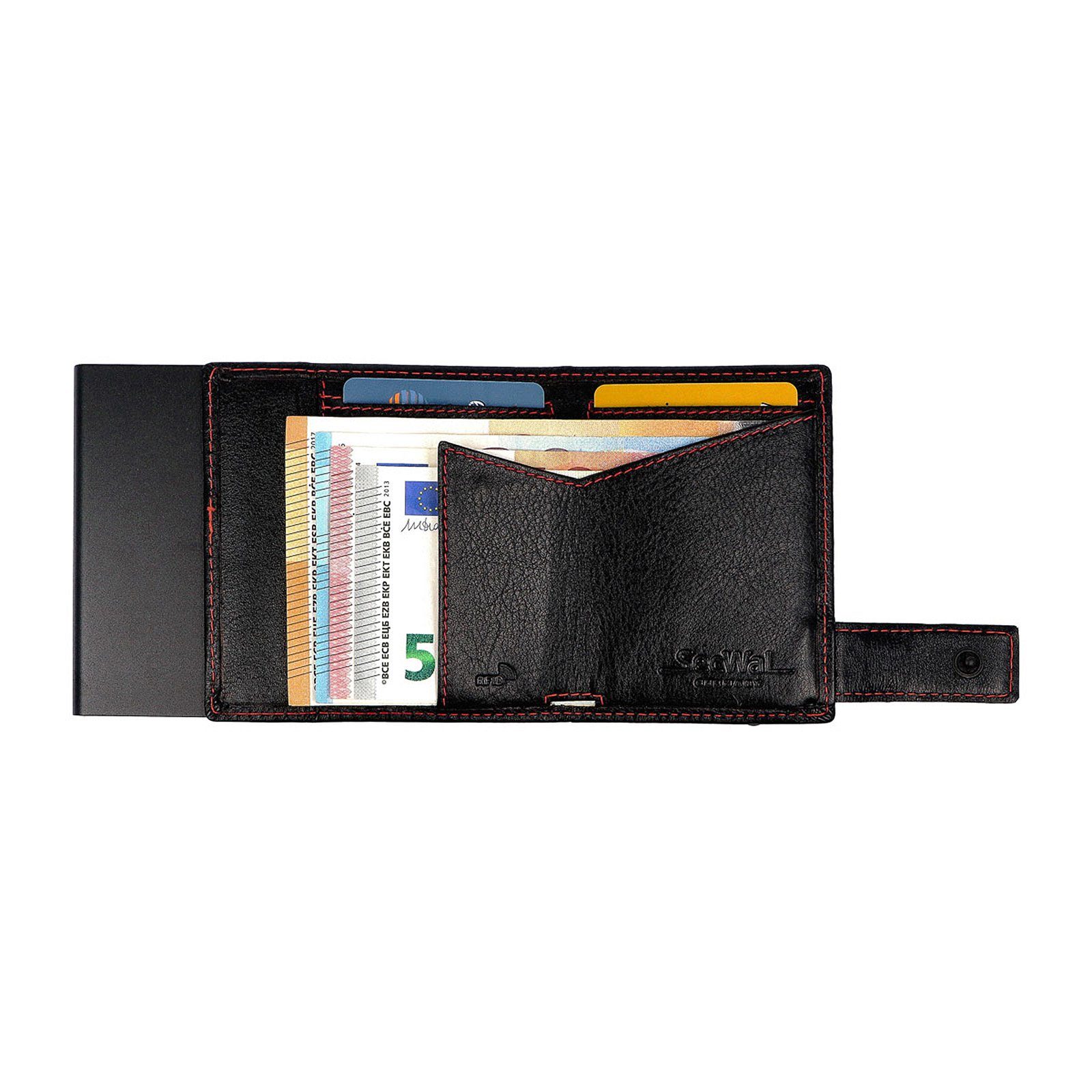 Kartenetui SecWal mit Geldbörse SW3, Portemonnaie Leder RFID Münzfach Schwarz/Rot Geldbörse RFID Schutz
