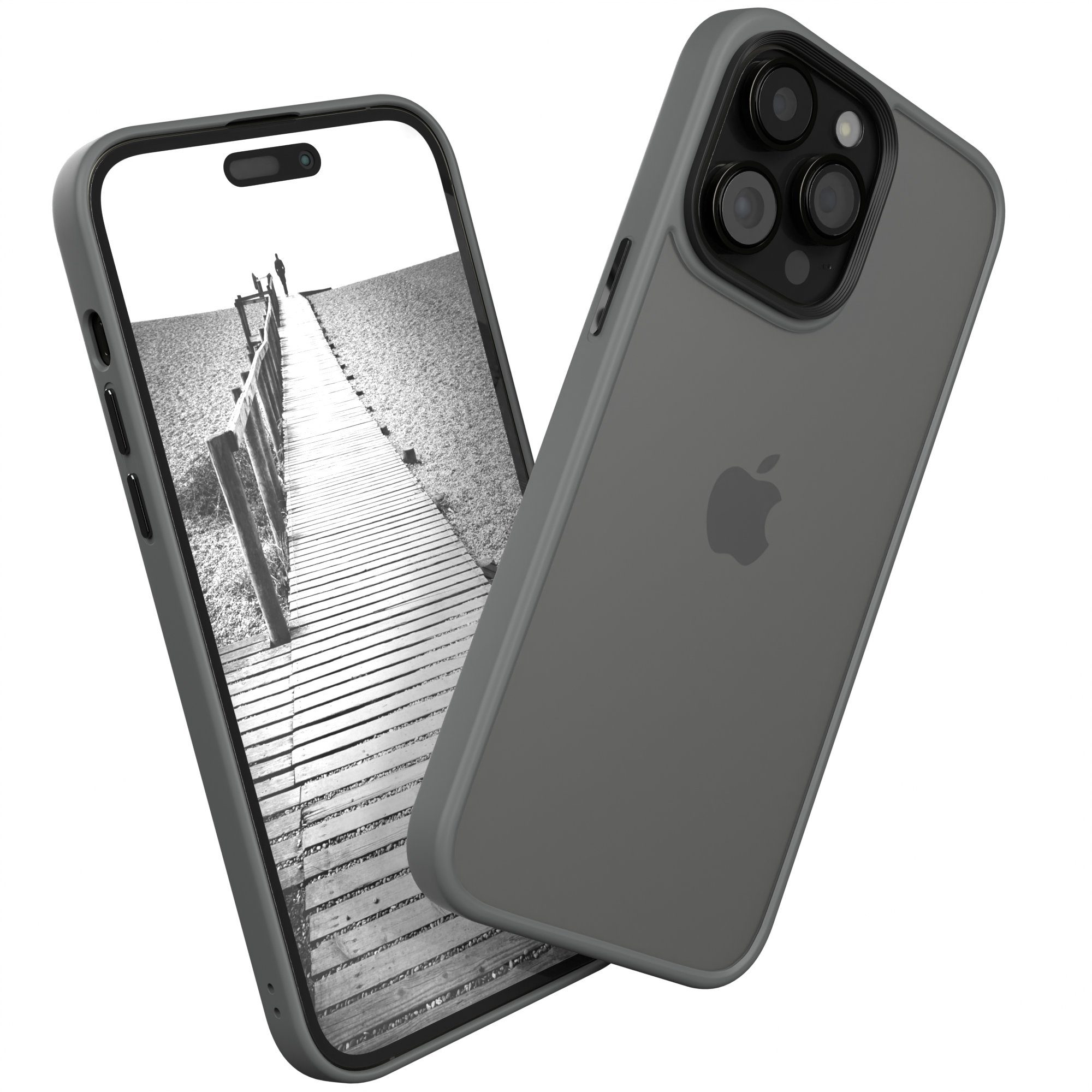 EAZY CASE Handyhülle Outdoor Case für Apple iPhone 14 Pro Max 6,7 Zoll, Hybrid Case mit Aufprallschutz Transparent kratzfest Back Cover Grau