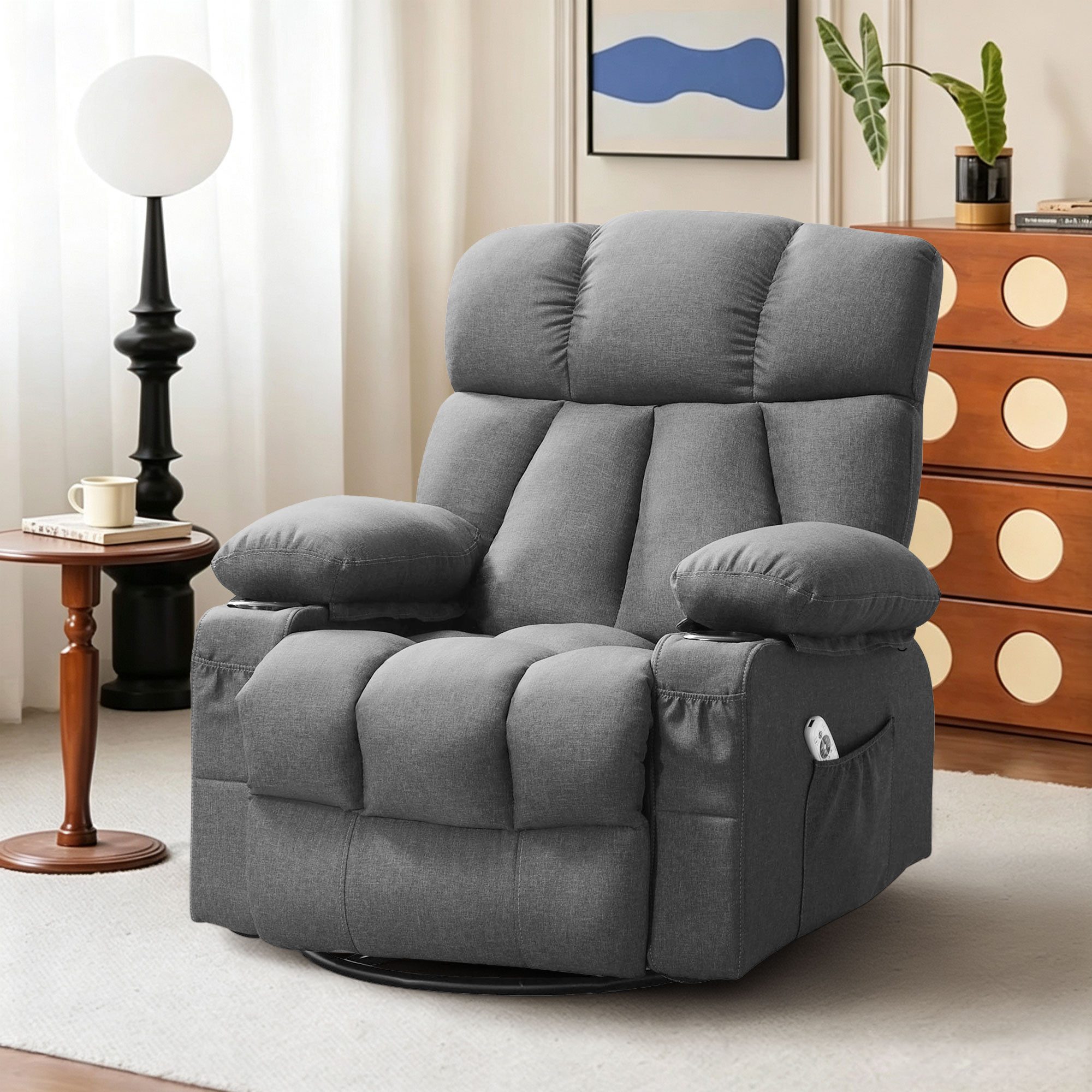 bosmiller Massagesessel Relaxsessel Elektrisch Fernsehsessel mit Liegefunktion (1-St), Oversize Massagesessel mit Wärmefunktion, grau – Bild 2 von 5