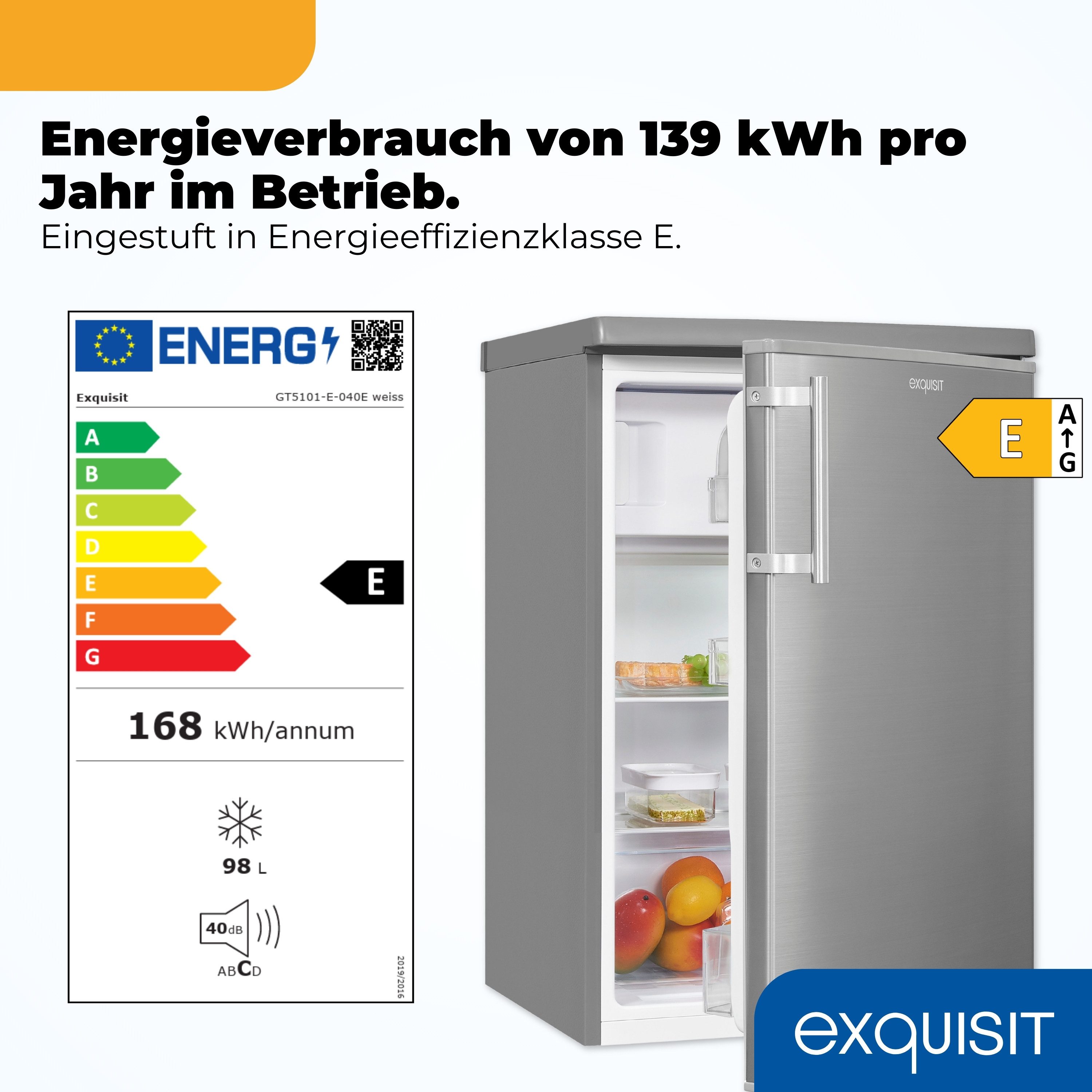 exquisit Kühlschrank KS516-4-HE-040E, 85 cm hoch, 56 cm breit, LED-Beleuchtung, Elektronische Temperaturregelung