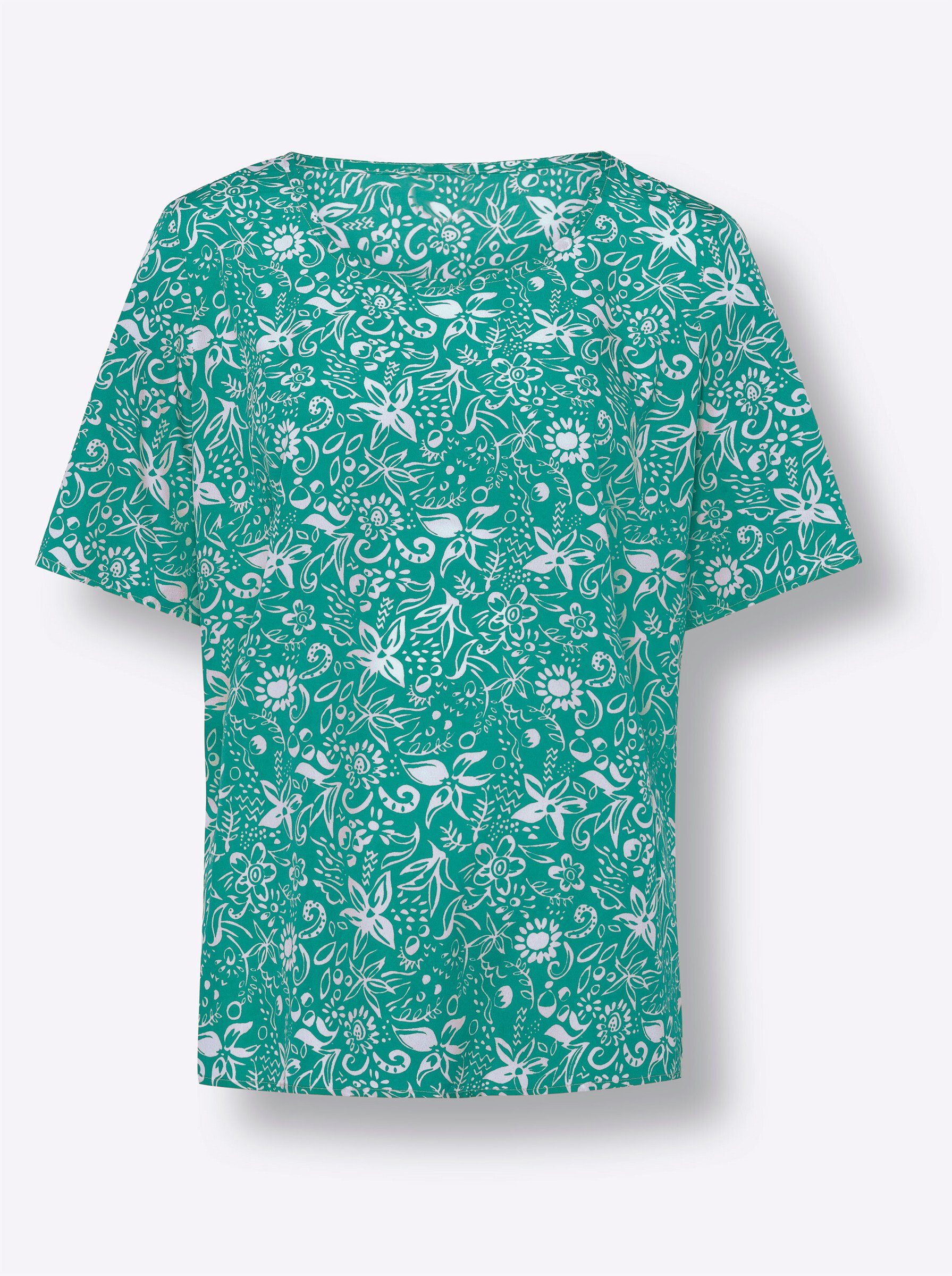 Sieh an! Klassische Bluse smaragd-ecru-bedruckt