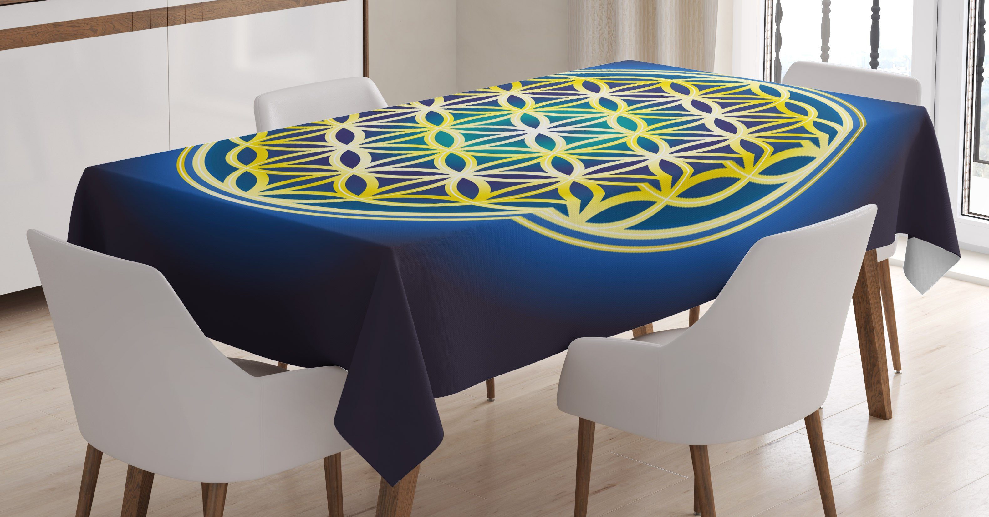 Abakuhaus Tischdecke Farbfest Waschbar Für den Außen Bereich geeignet Klare Farben, Blume des Lebens Natur Spirals