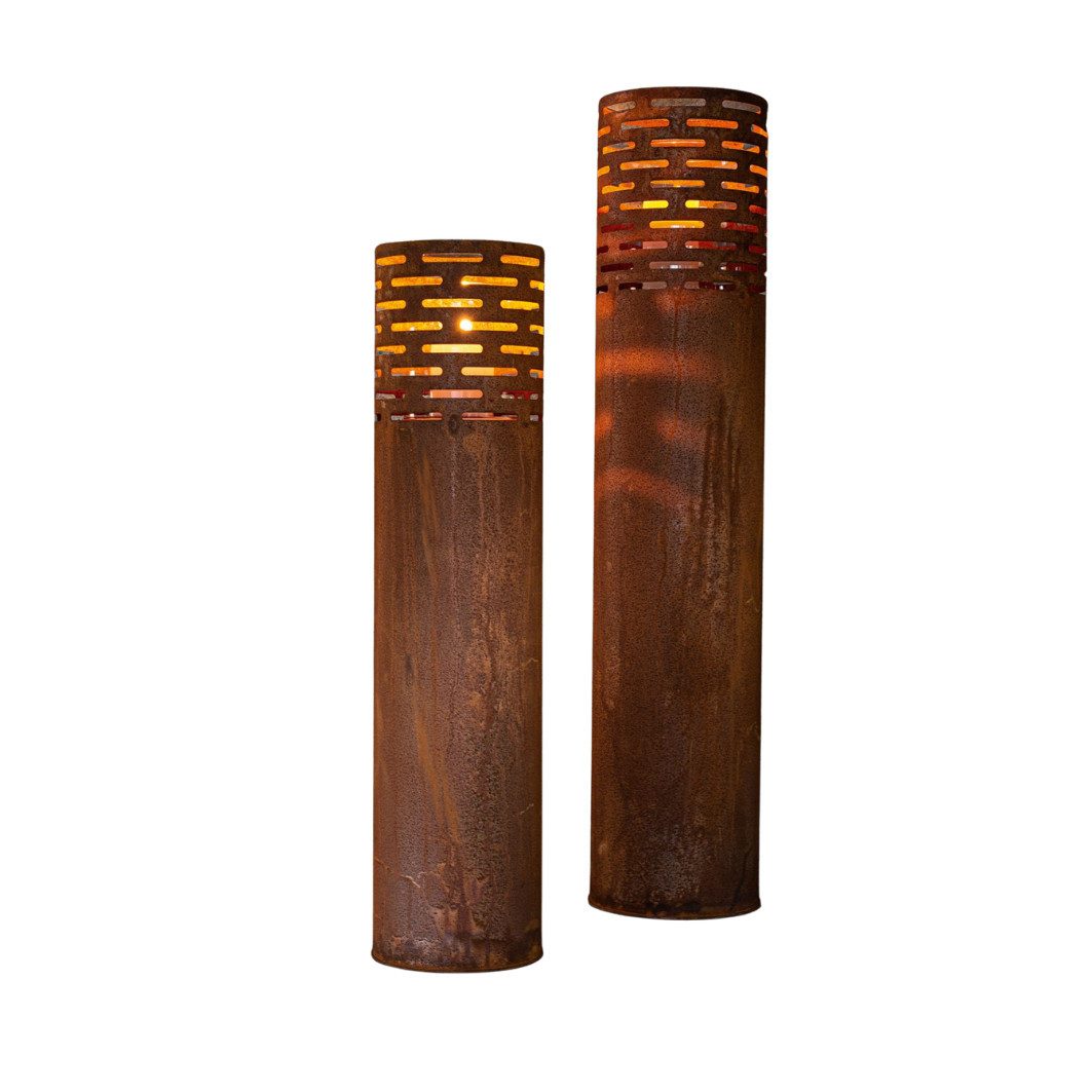 Dekosäule Rost-Säule Windlicht Metall Deko Garten Glaszylinder 2er-Set