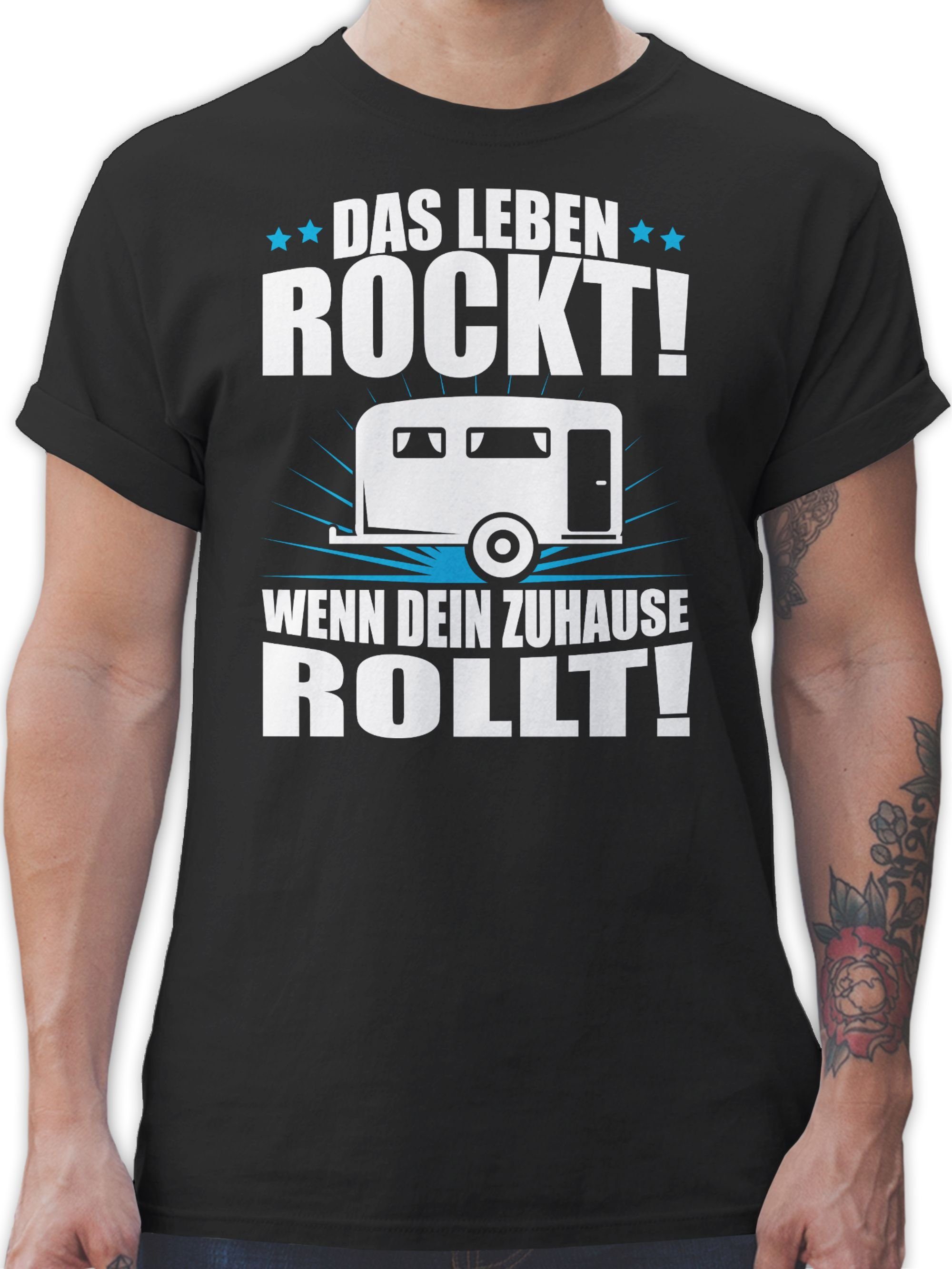 Shirtracer T-Shirt Das Leben rockt! Wohnwagen weiß Hobby Outfit 2 Schwarz