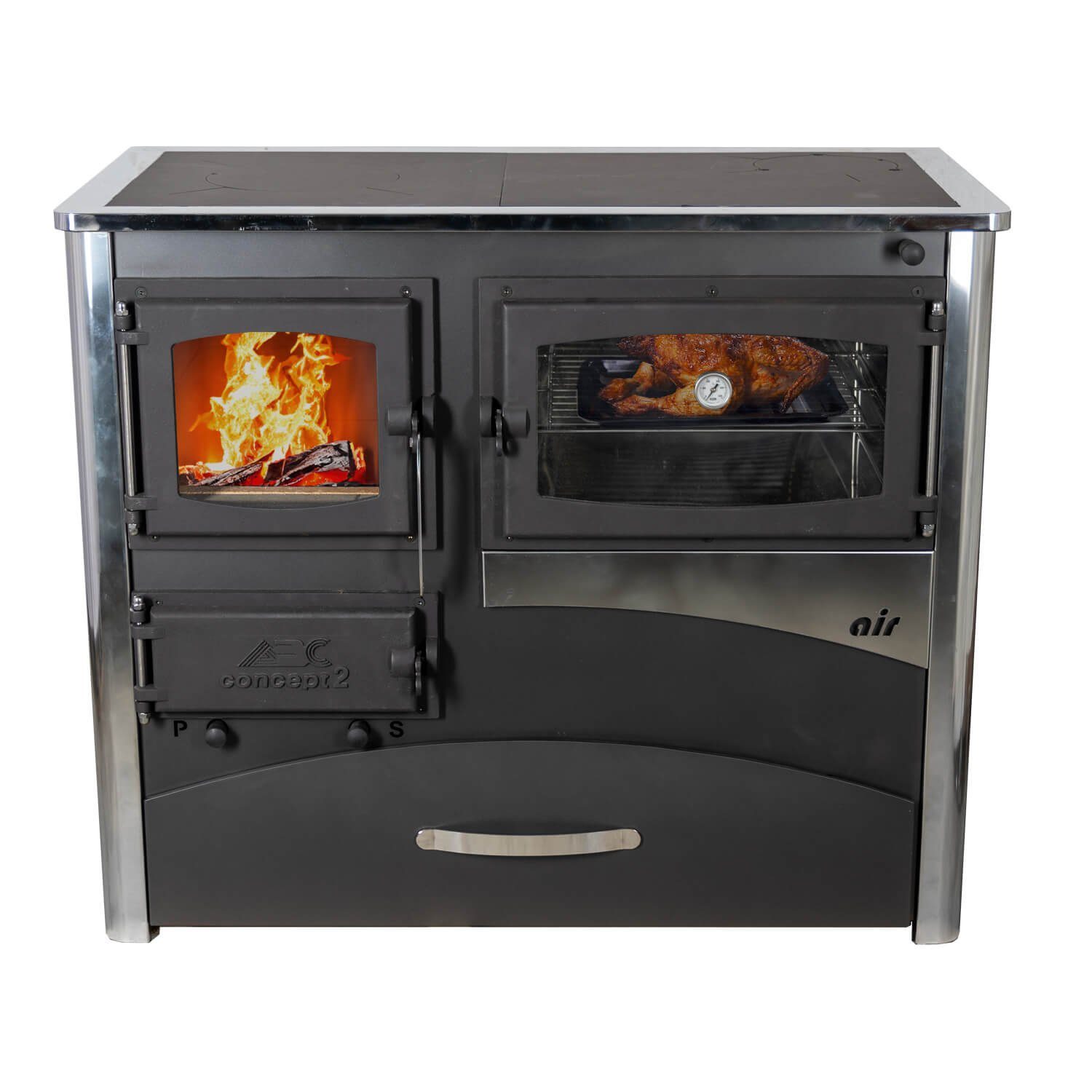 ABC Proizvod Kaminofen mit Backfach und Herdplatte zum Kochen Dauerbrand Holzofen Ofen, Dauerbrand, für Holz und Kohle Mehrfachbelegung
