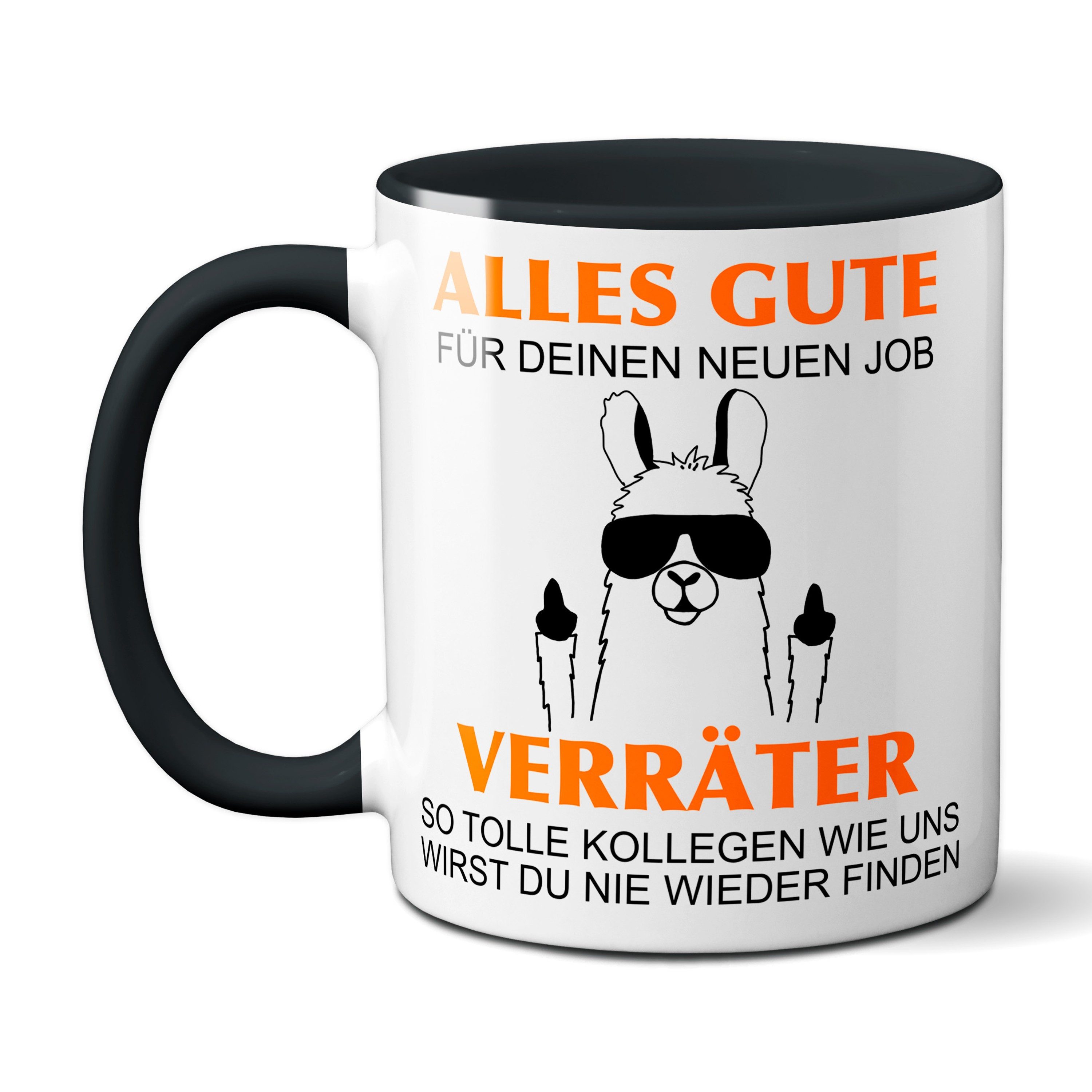 TASSENKING Tasse, Alles Gute für Deinen neuen Job. Du Verräter! - Lama / Schwarz