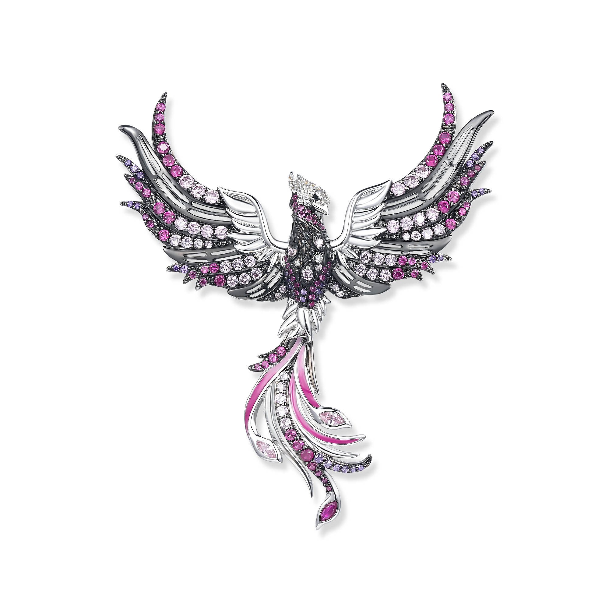 Seinerzeit FLORA & FAUNA Kettenanhänger Flamara Phönix Anhänger (1-tlg), Material: 925 Sterling Silber, rhodiniert, geschwärzt mit Emaille