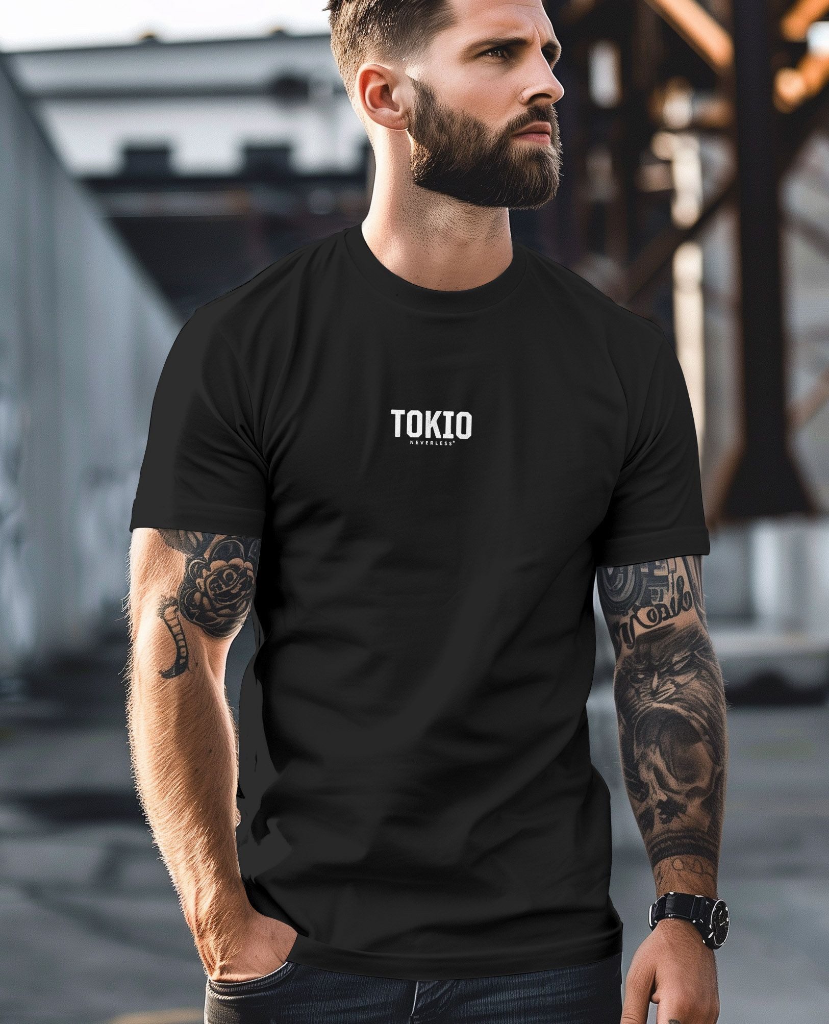 Neverless Print-Shirt Herren T-Shirt Backprint Tokyo Japan Japanische Schriftzeichen Grafik mit Print