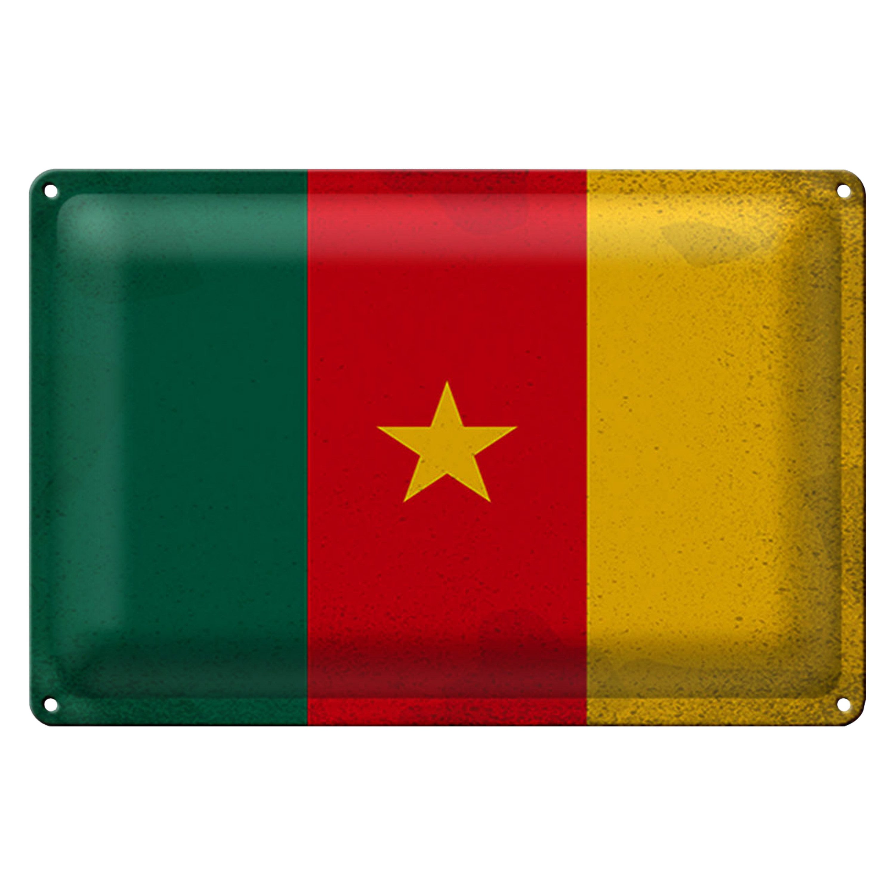 Roomando Metallschild Blechschild Flagge Kamerun 30x20cm Flag of Cameroon Vintage