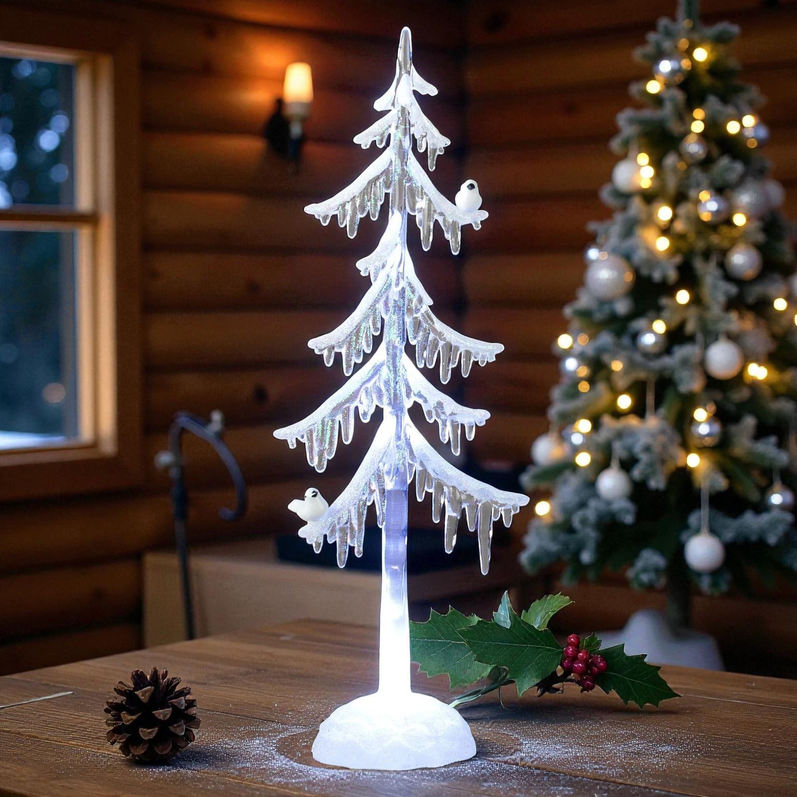 formano LED Dekolicht Weihnachtsbaum Acryl 25cm Dekobaum mit Licht & Vogel günstig online kaufen