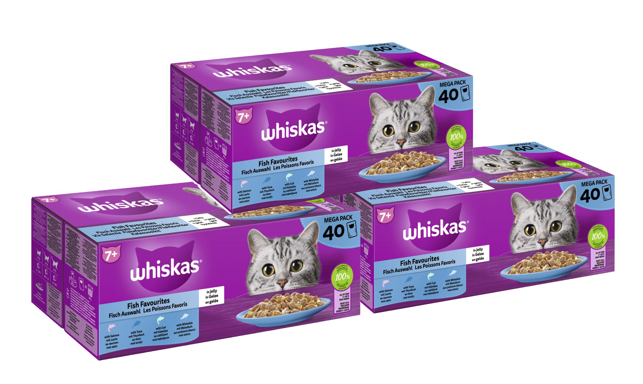 Whiskas WHISKAS® Katzenfutter Nassfutter Fisch Auswahl in Gelee 3 x 40 x 85g, Nassfutter für: Katze