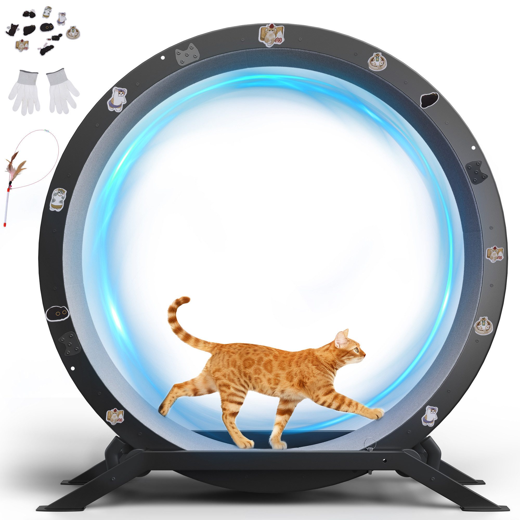 COMHOMA Tier-Intelligenzspielzeug Katzenlaufrad, laufrad Katze, Extra großer 100 cm ultraleises Laufrad, mit Abnehmbarer Teppich und Spielzeug