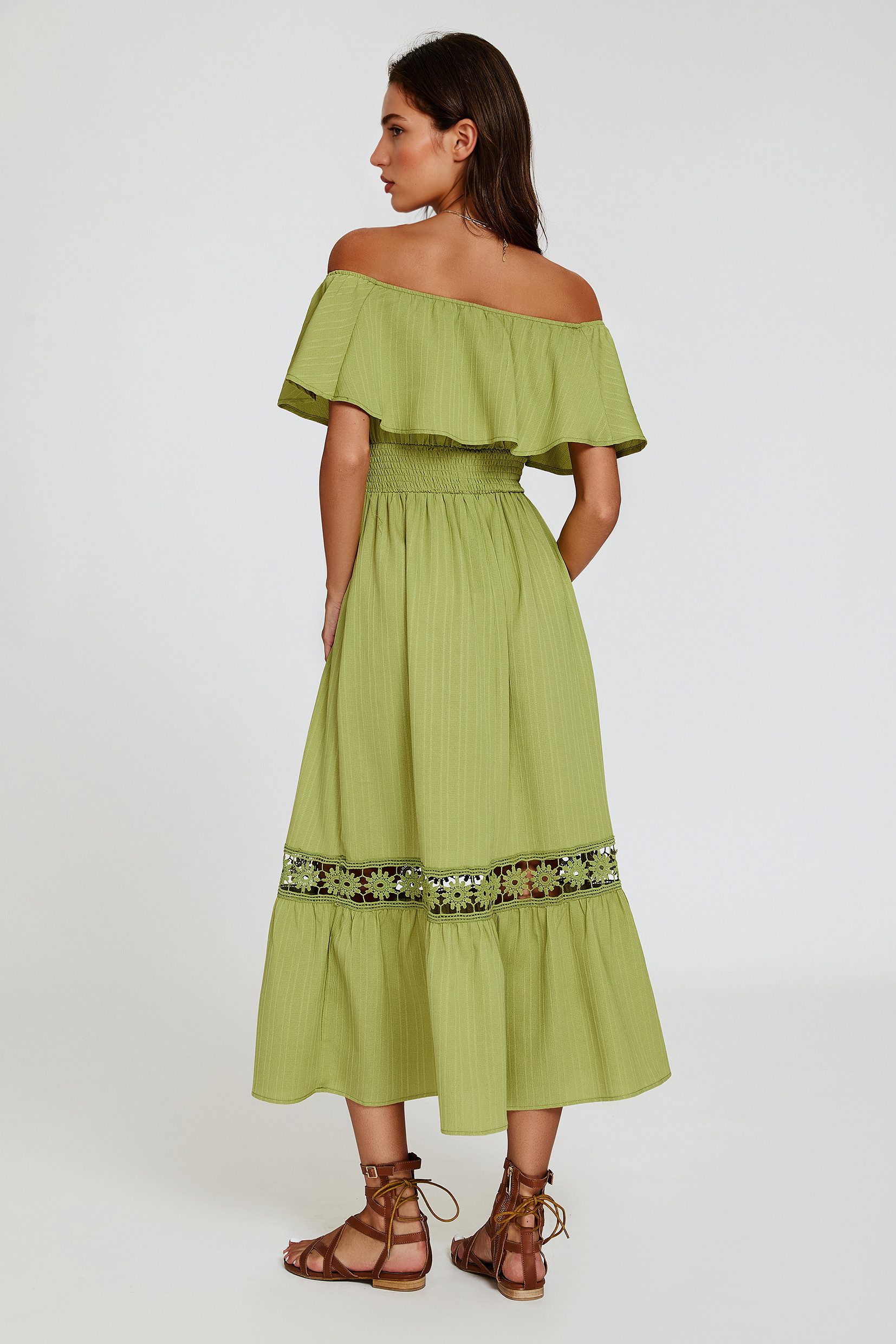 FS Collection Sommerkleid Damen Midikleid Sommerkleid Carmenkleid mit Spitze (Größen: XS (EU:36 / UK:8) · S (EU:38 / UK:10) · M (EU:40 / UK:12) · L (EU:42 / UK: – Bild 4 von 4
