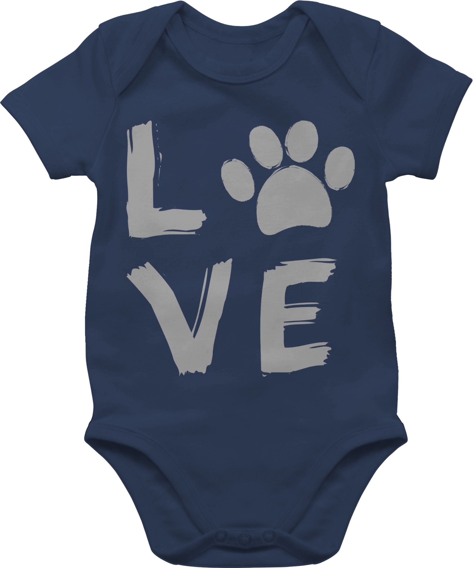 Shirtbody Pfotenabdruck Love Navy Tiermotiv Animal Print Baby Blau Shirtracer 2
