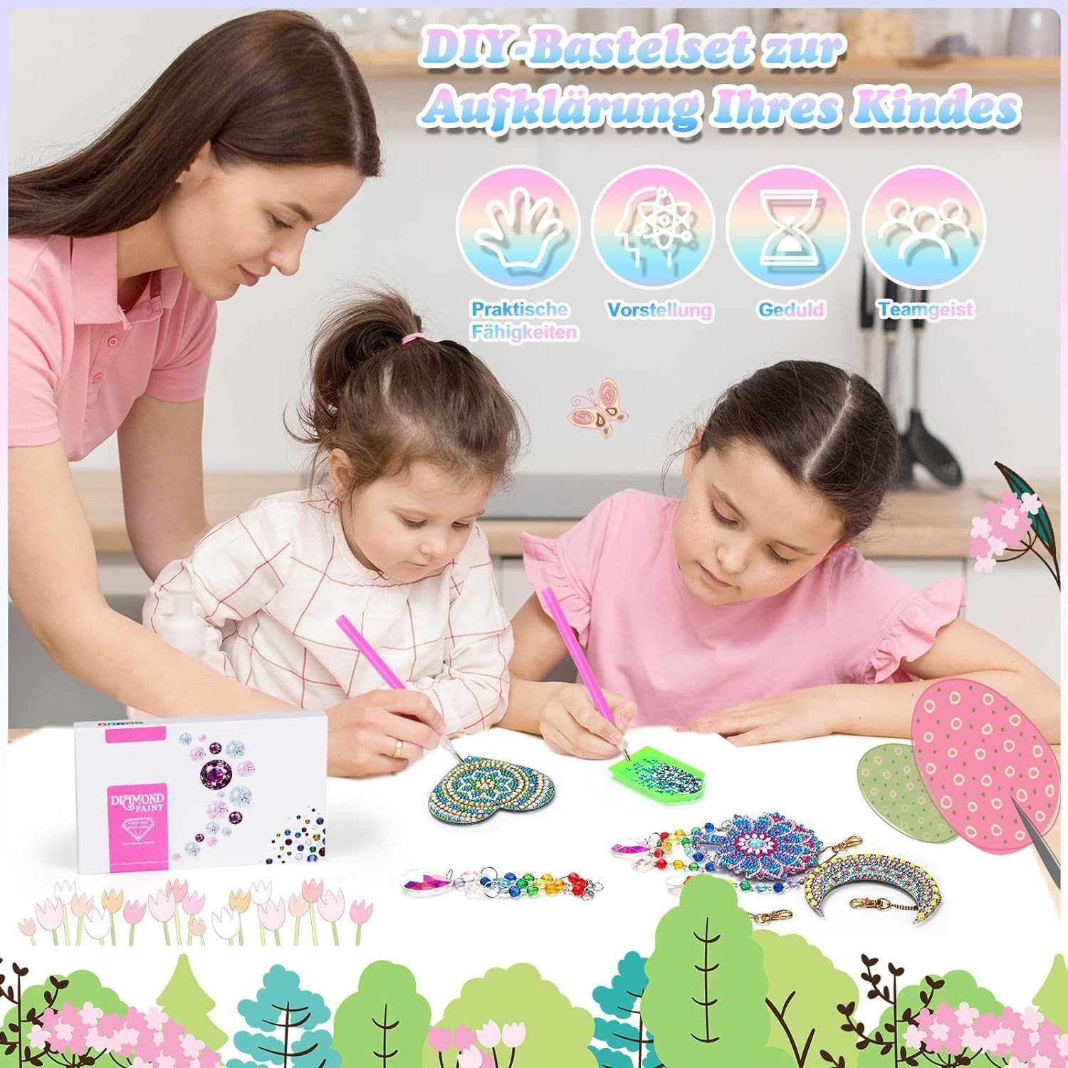 MOPUEA Gemälde Diamond Painting Anhänger Windspiel Geschenk Mädchen 6 7 8 9 10 11 12, (Kreatives 3-in-1 DIY Design, 3 St), Einfaches DIY-Erlebnis mit dekorative – Bild 5 von 5
