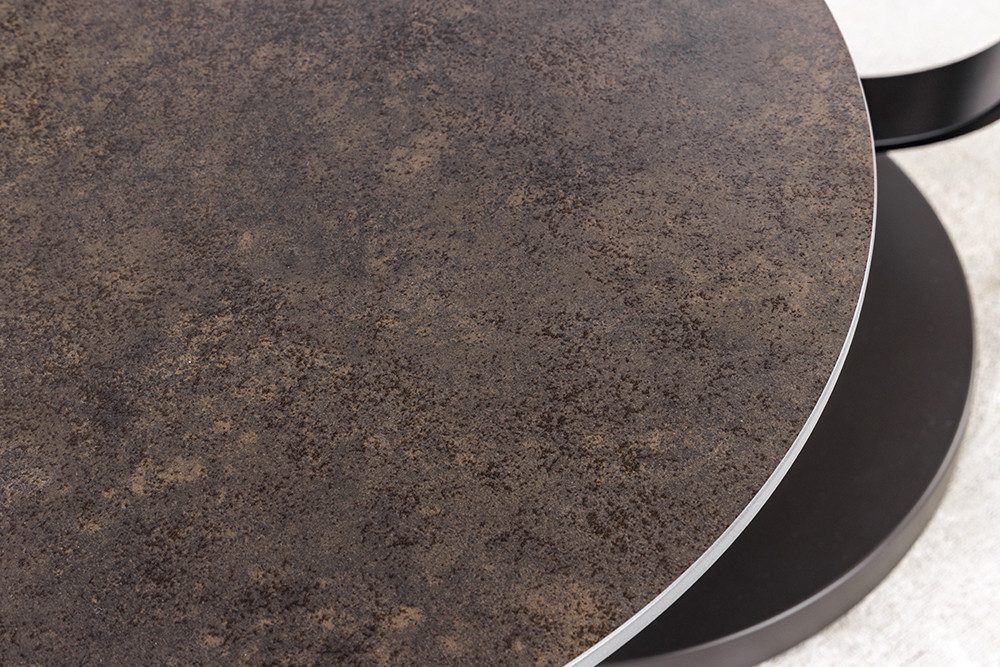 riess-ambiente Couchtisch DANCING RINGS rost/schwarz - rund, Travertin, Keramik, drehbar, Metall (Einzelartikel, 1-St), mit 2 Ebenen & Drehmechanismus – ideal für Wohnzimmer & Loungebereich