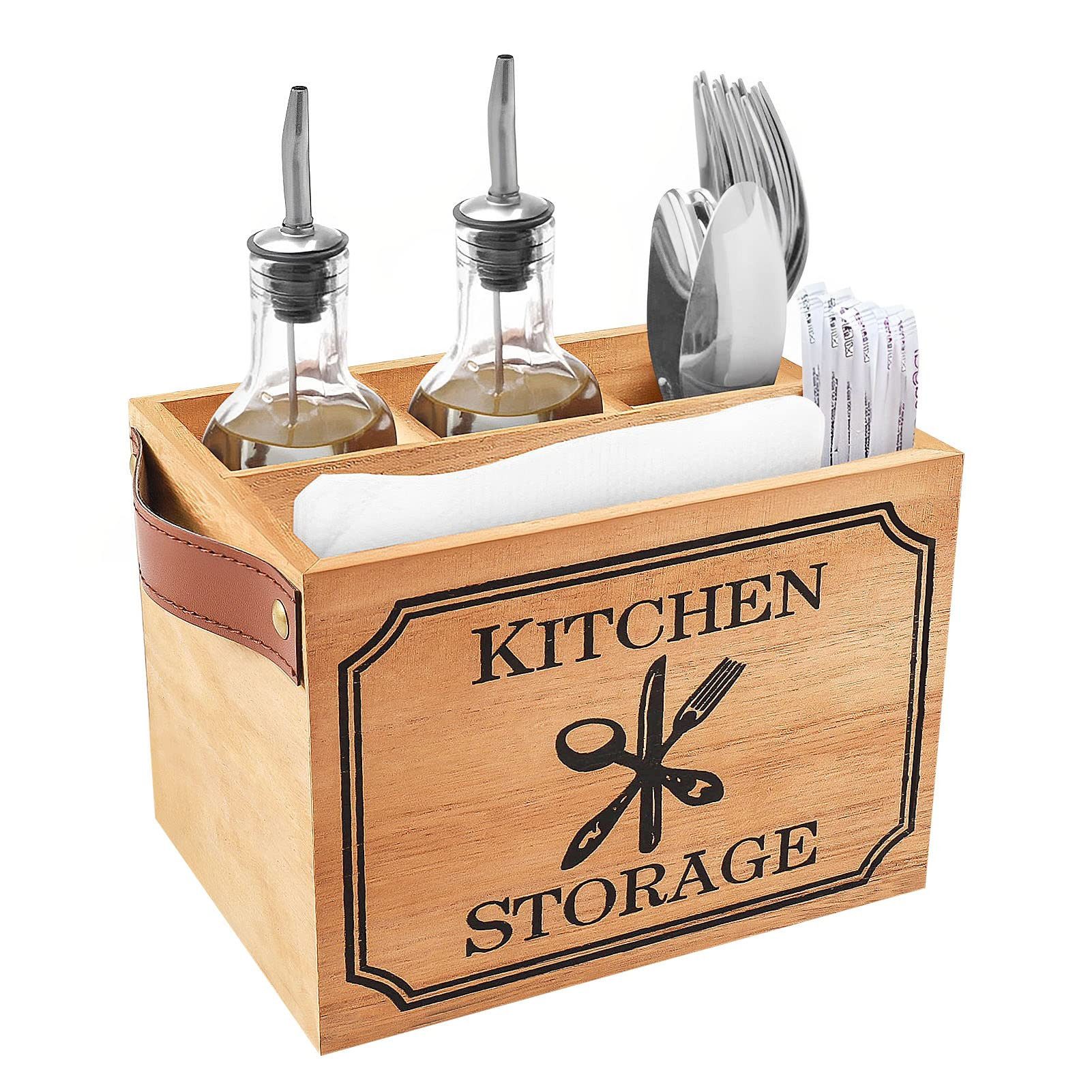 Youyijia Besteckkoffer Besteckbehälter mit 4 Besteckkasten Holz für Besteck Besteckkorb, Holz