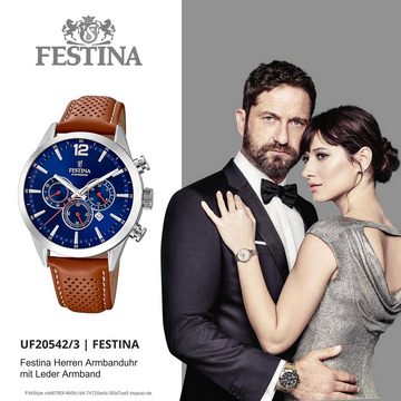 Festina Chronograph »Festina Herren Uhr F20542/3 Lederarmband«, (Armbanduhr), Herren Armbanduhr rund, Lederarmband braun, Fashion