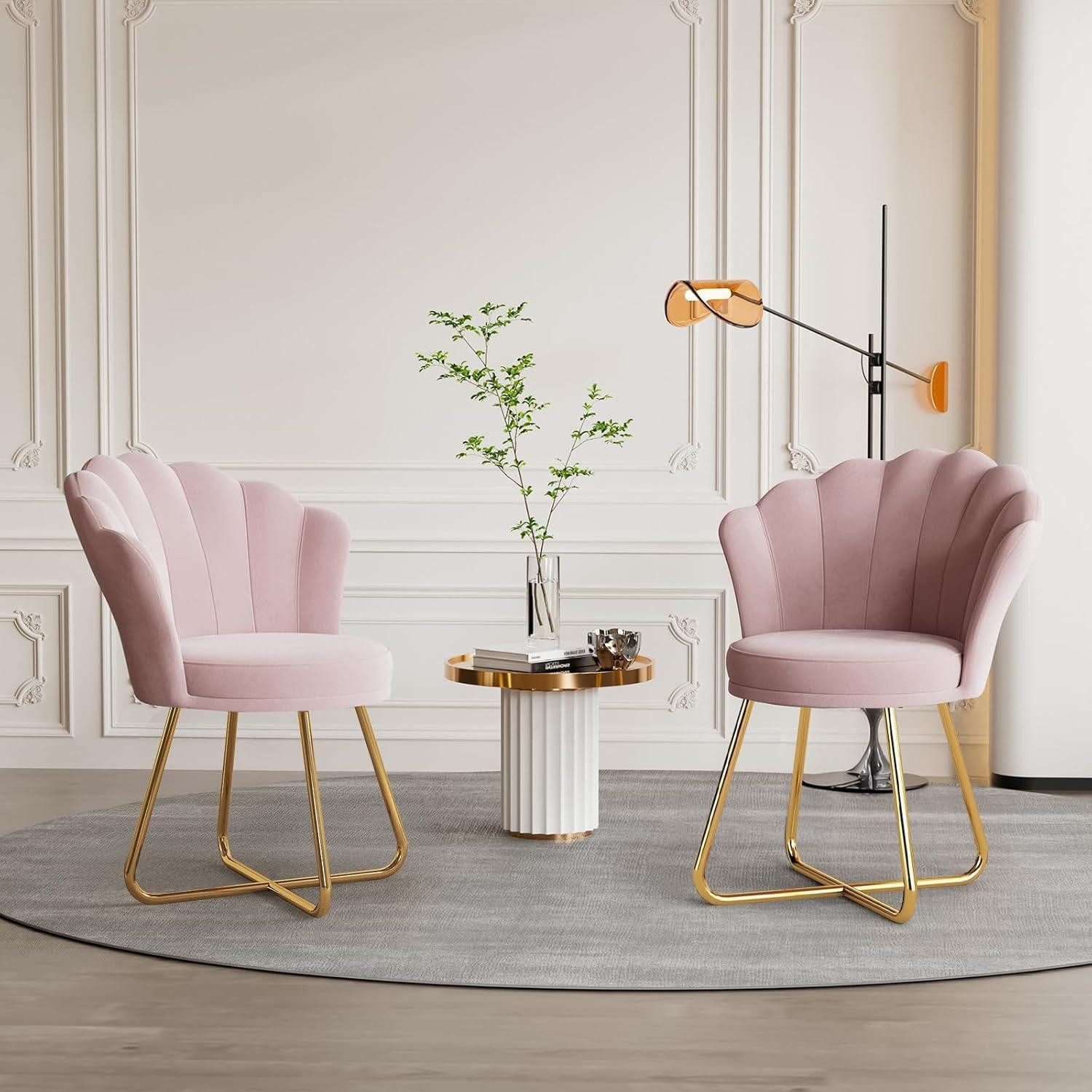 LuxusKollektion Cocktailsessel Polstersessel Samt Blütenblatt Rückenlehne Metallbeine 2er Set rosa