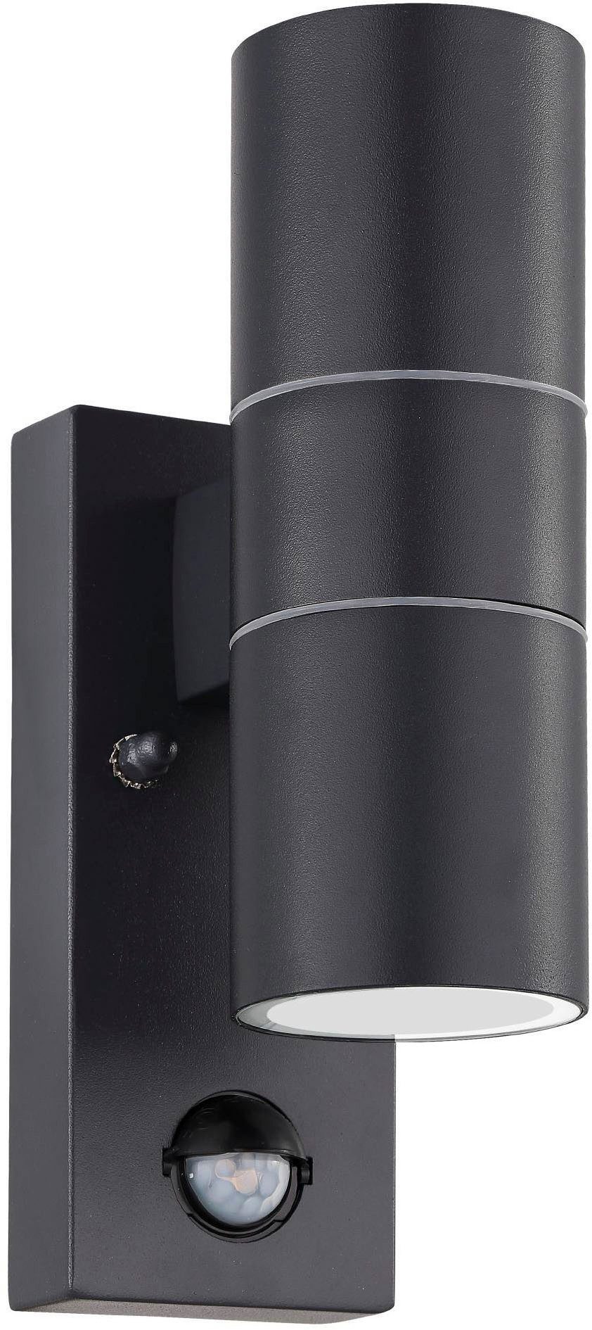 EGLO Wandleuchte Riga 5 Außen-Wandlampe, Außenleuchte, IP44, Deckenleuchte, Lampe, Bewegungsmelder, LED fest integriert, Wand-/Deckenleuchte - L6,5 x H21,5 x AL11cm - anthrazit - 2X2,8W inkl.
