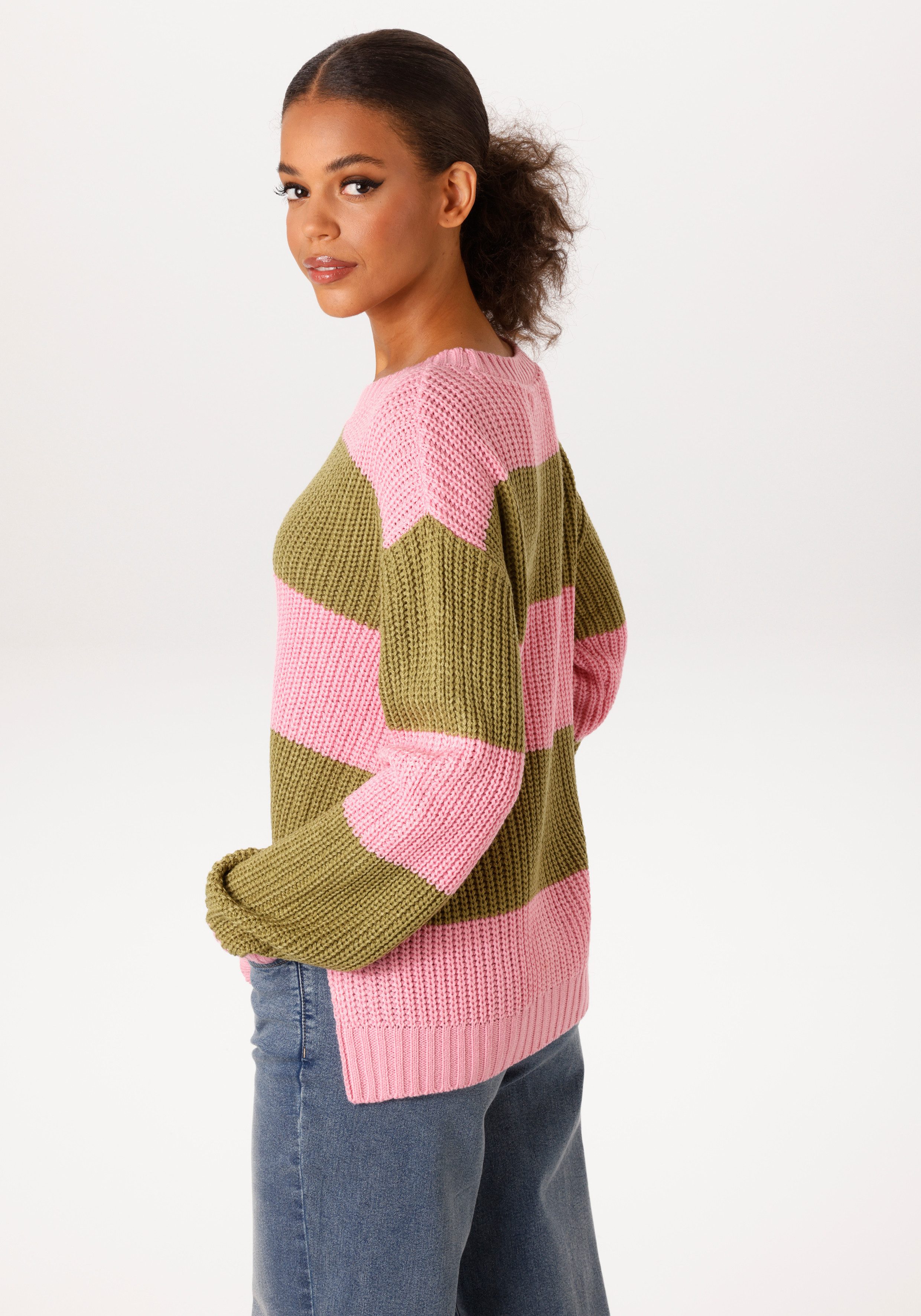 Aniston CASUAL Strickpullover im Colorblocking mit breiten Streifen - NEUE günstig online kaufen