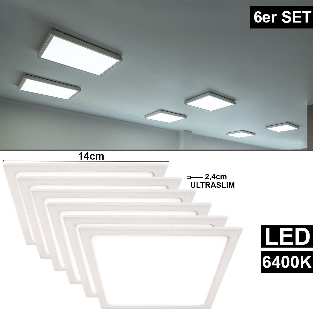 etc-shop LED Deckenleuchte, LED Strahler verbaut, Panel 6er Schlaf LED-Leuchtmittel Decken Set fest Aufbau weiß Kaltweiß, Leuchte