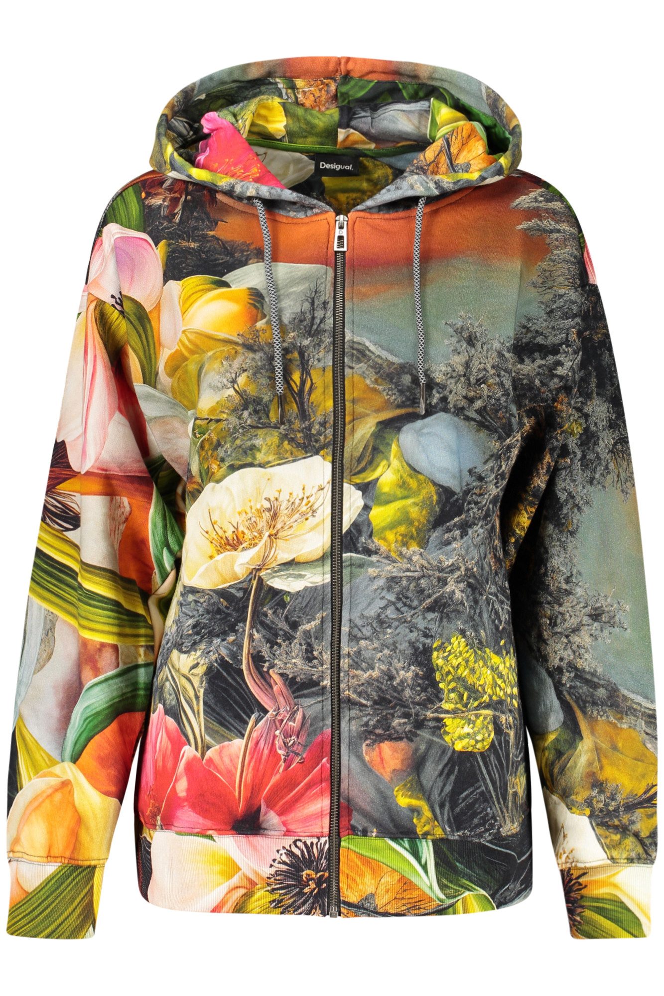 Desigual Sweatshirt Stylischer grauer Kapuzenpullover mit Muster und